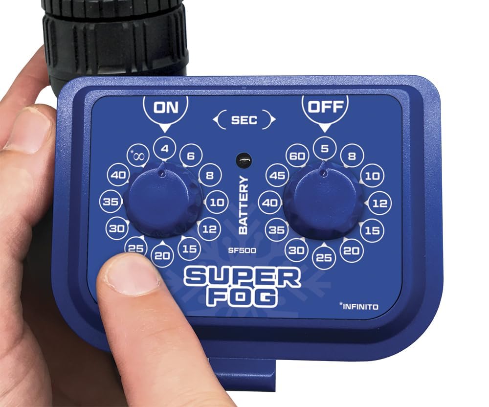 Programador de grifo para automatizar la nebulización en tu jardín o patio. Configura el ON/OFF en segundos para ahorrar agua y ajustar tu nebulización al calor actual