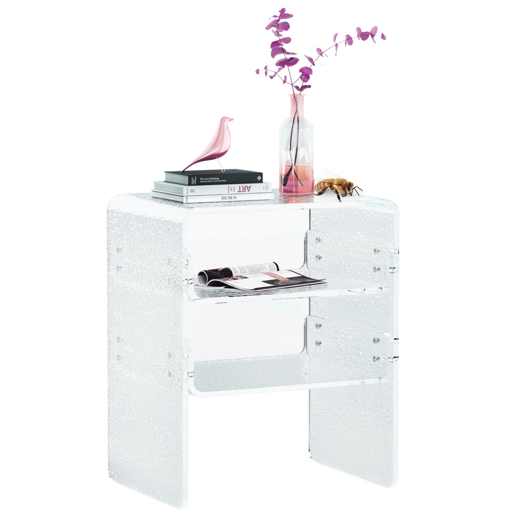 Clear Acrylic 3-Tier End Table/Nightstand – Sleek Bedside Storage with Durable Design, Perfect for Bedrooms, Living Rooms, or Modern Interiors – Ideal as a Bedside Table or Sofa Side Piece Marble