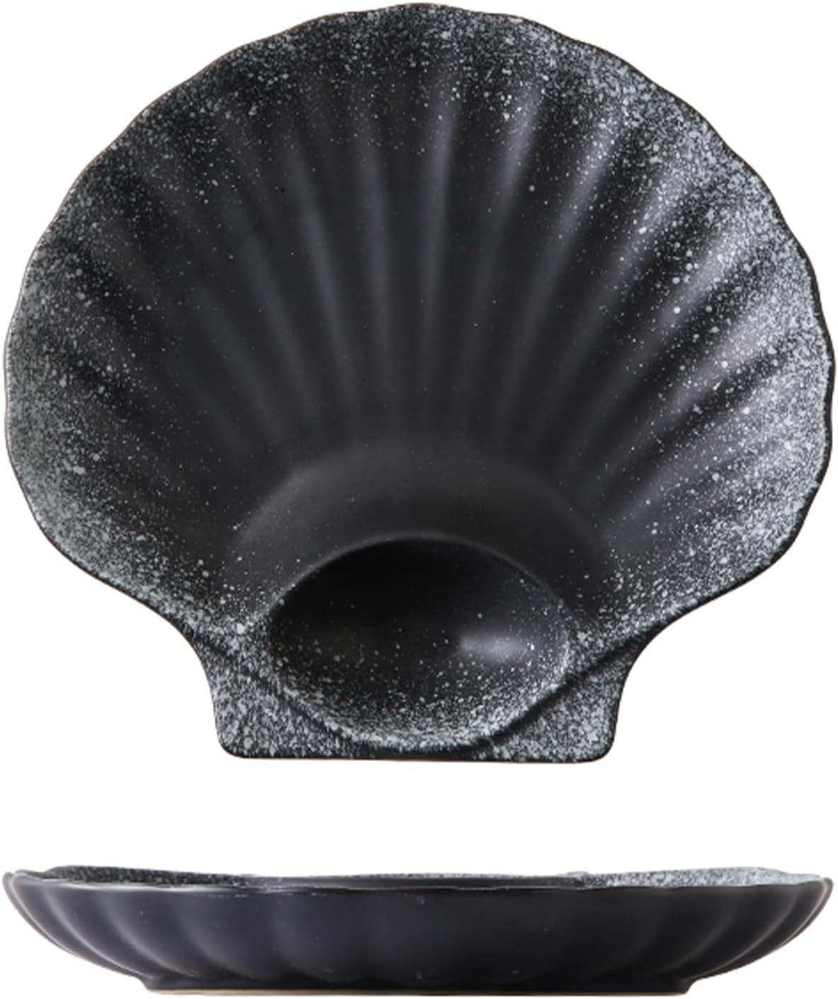 Seashell Shaped Porcelain Plate with Sauce Holder, Japanese Style Sushi Serving Tray, Ceramic Sushi Plate with Sauce Compartment, Food-Safe Materials, Microwave/Oven/Freezer/Dishwasher Safe S2 (2)