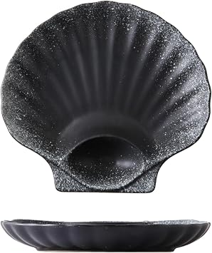 Seashell Shaped Porcelain Plate with Sauce Holder, Japanese Style Sushi Serving Tray, Ceramic Sushi Plate with Sauce Compartment, Food-Safe Materials, Microwave/Oven/Freezer/Dishwasher Safe S2 1