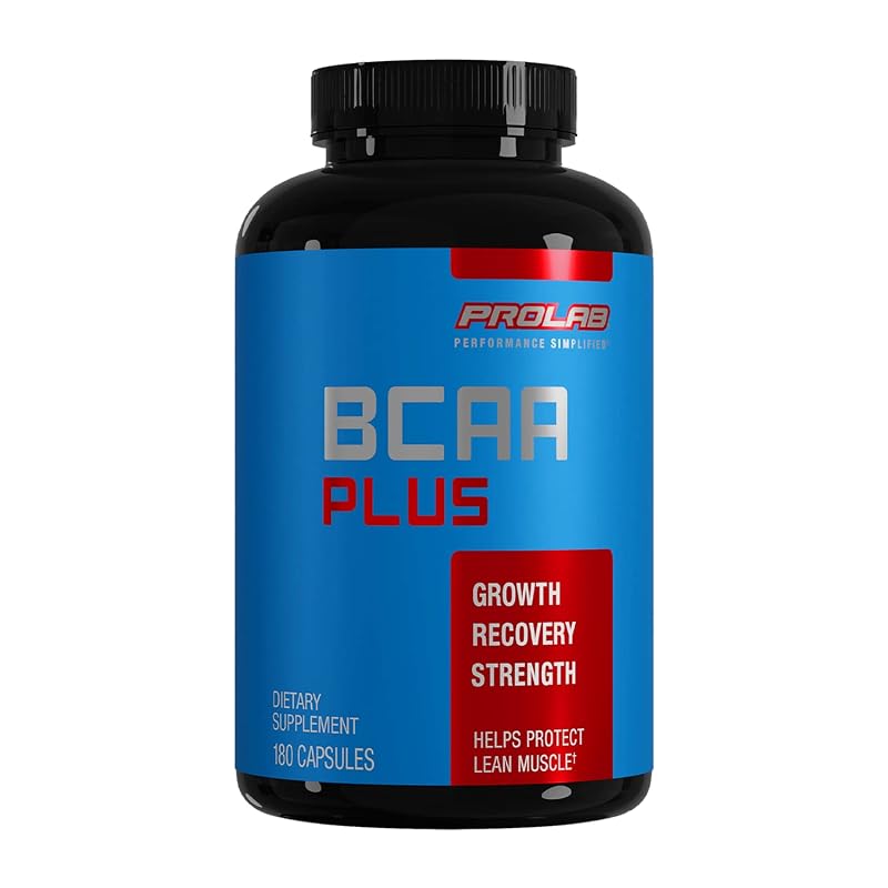 ProLab BCAA Plus — suplemento de BCAAs com L-leucina, L-isoleucina, L-valina, vitamina C e vitamina B6, 180 cápsulas