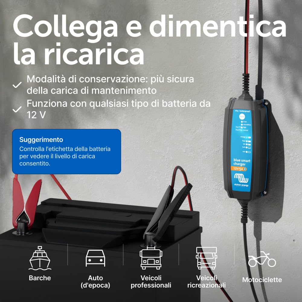 Victron Energy Blue Smart IP65 12-Volt 5 amp 230V, Caricatore Batteria, Bluetooth (CEE 7/17)