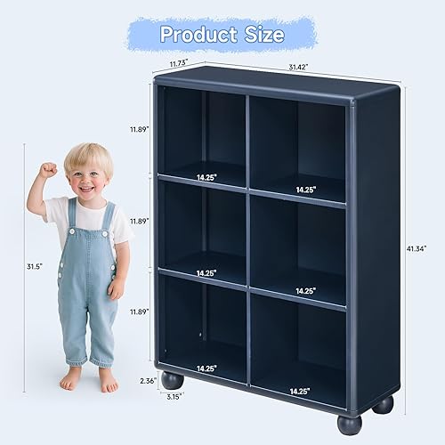 Miniatura 2 de Estantería para niños, estantería grande de madera con almacenamiento de 6 cubos, organizador de almacenamiento de juguetes para niñas con pintura