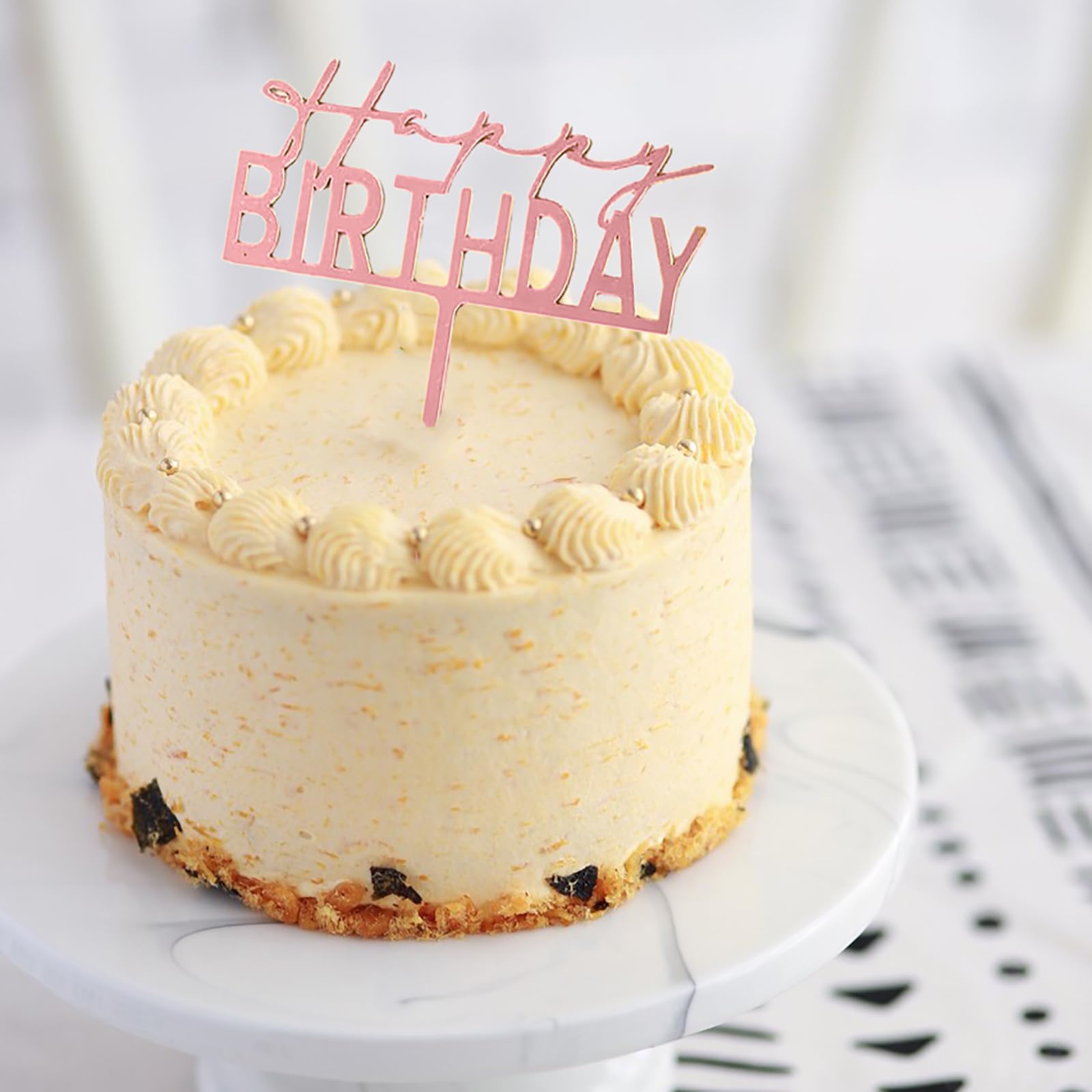 Decoración para tartas de oro rosa, 6 adornos acrílicos para tartas para decoraciones de cumpleaños