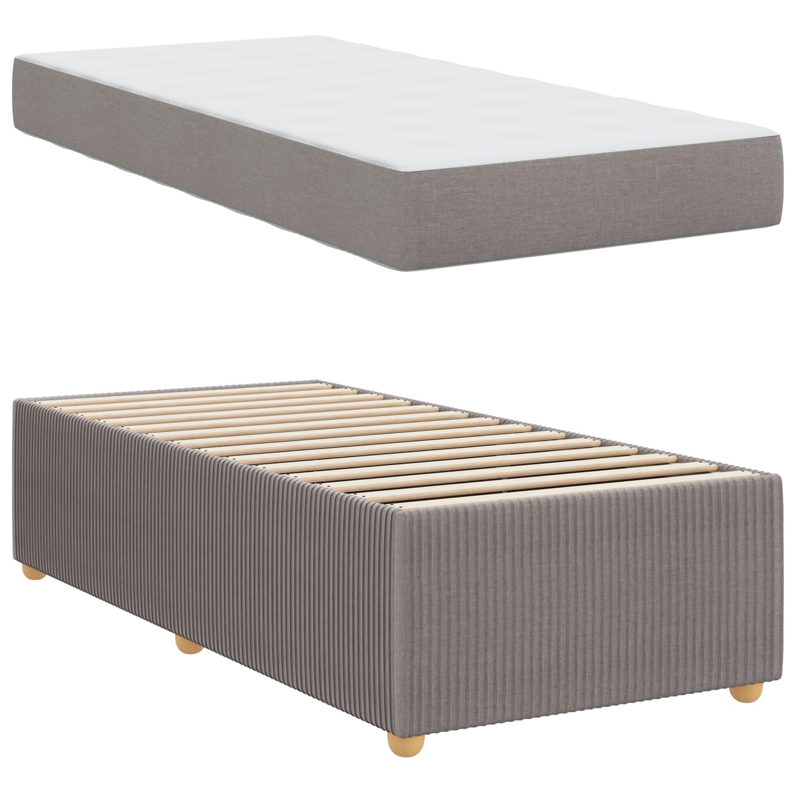 vidaXL Bettrahmen mit Matratze Taupe 90 x 190 cm Stoff, Modernes Bett für Schlafzimmer, rechteckig, strapazierfähiger Boxspring, Holzrahmen, inklusive Taschenfederkernmatratze