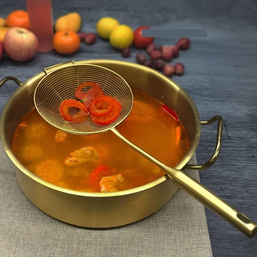 ENGENDER Strainer with Handle Pasta Strainer Stainless Steel Mesh Ladle Wire Scoop with Long Handle for Frying and Drain Noodles Colander Spoon(17.32x6.10in)