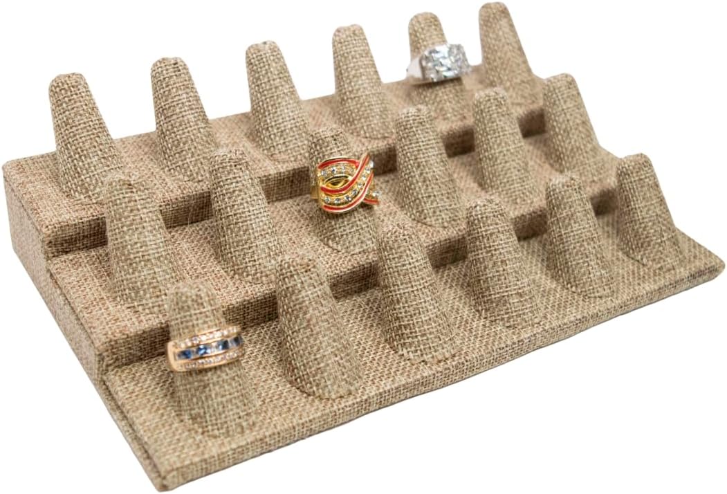 Novel Box Burlap Jewelry 18 Rings Finger Display Stand 8.25x4.75x2.5 Inches with Square Base - Ring Holder Organizer Stand for Selling or Personal Use - Display Stands for Rings