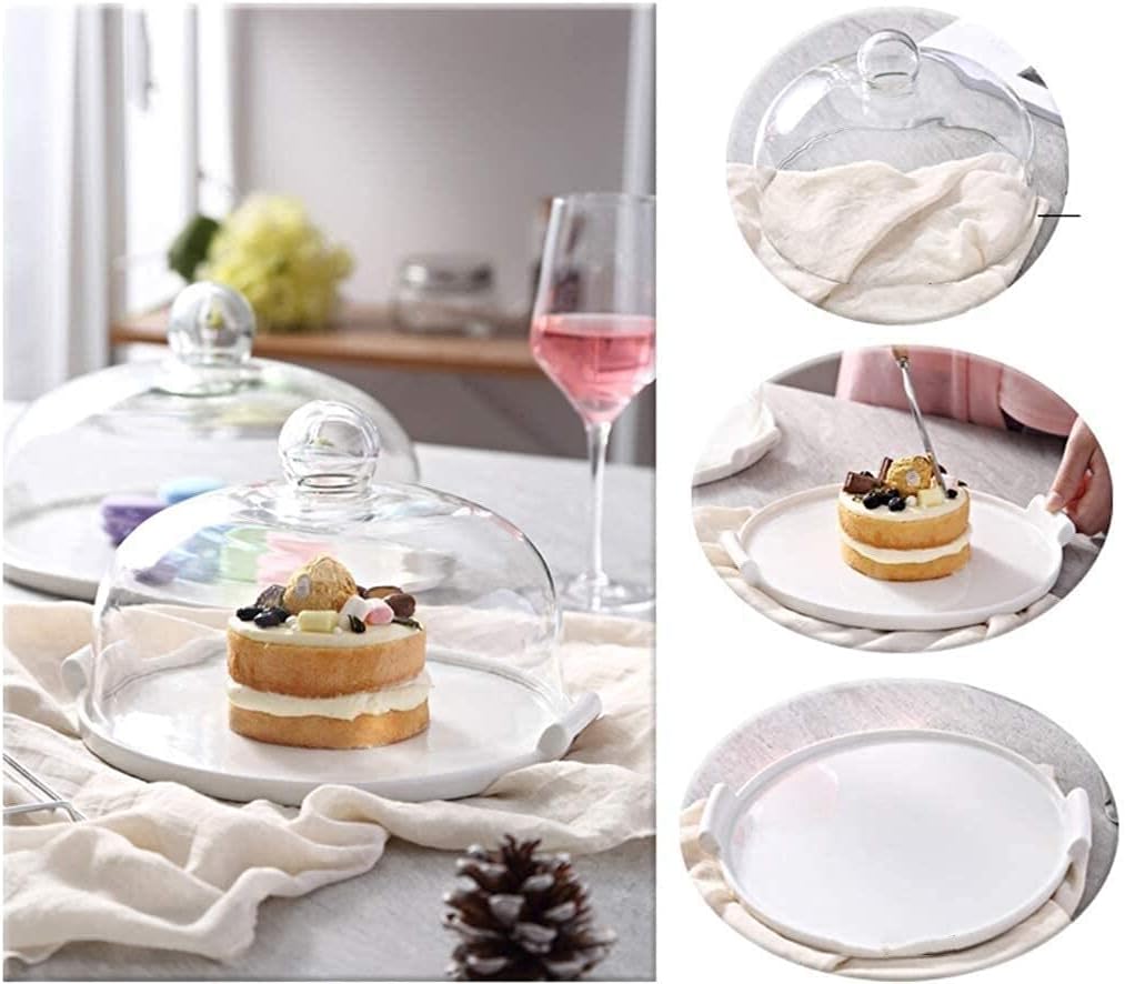 Living Room Dessert Table Hotel Glass Dome Ceramic Plate Cake Dome Cake Plate Bread Fruit Dome Cheese Vegetable Decorative Serving Tray (Size : 232315CM) (26 * 26 * 17CM) image 5