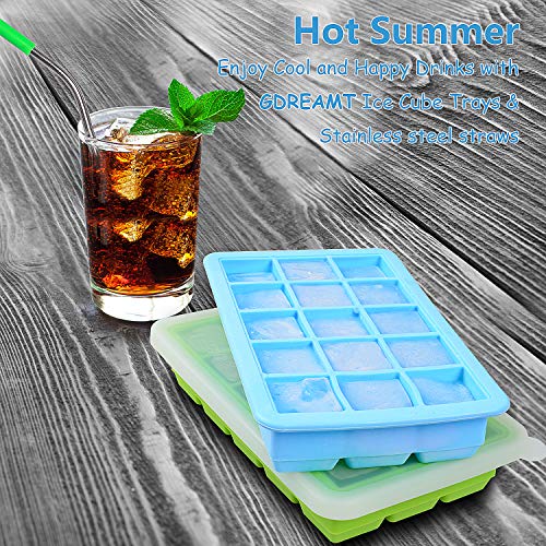 Silicone Ice Cube Trays With Lids, Gdreamt 2 Pack Ice Tray Flexible And Easy Release 15 Cavities Ice Cube Molds For Whiskey, Cocktails - Bpa Free, Stackable, Dishwasher Safe #TOP5
