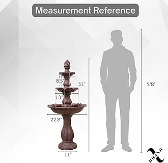 XBrand Outdoor Water Fountain 51 inch 3-Tier Garden Fountain with Pump, Weather Resistant Resin Patio & Yard Waterfall Feature - Brown
