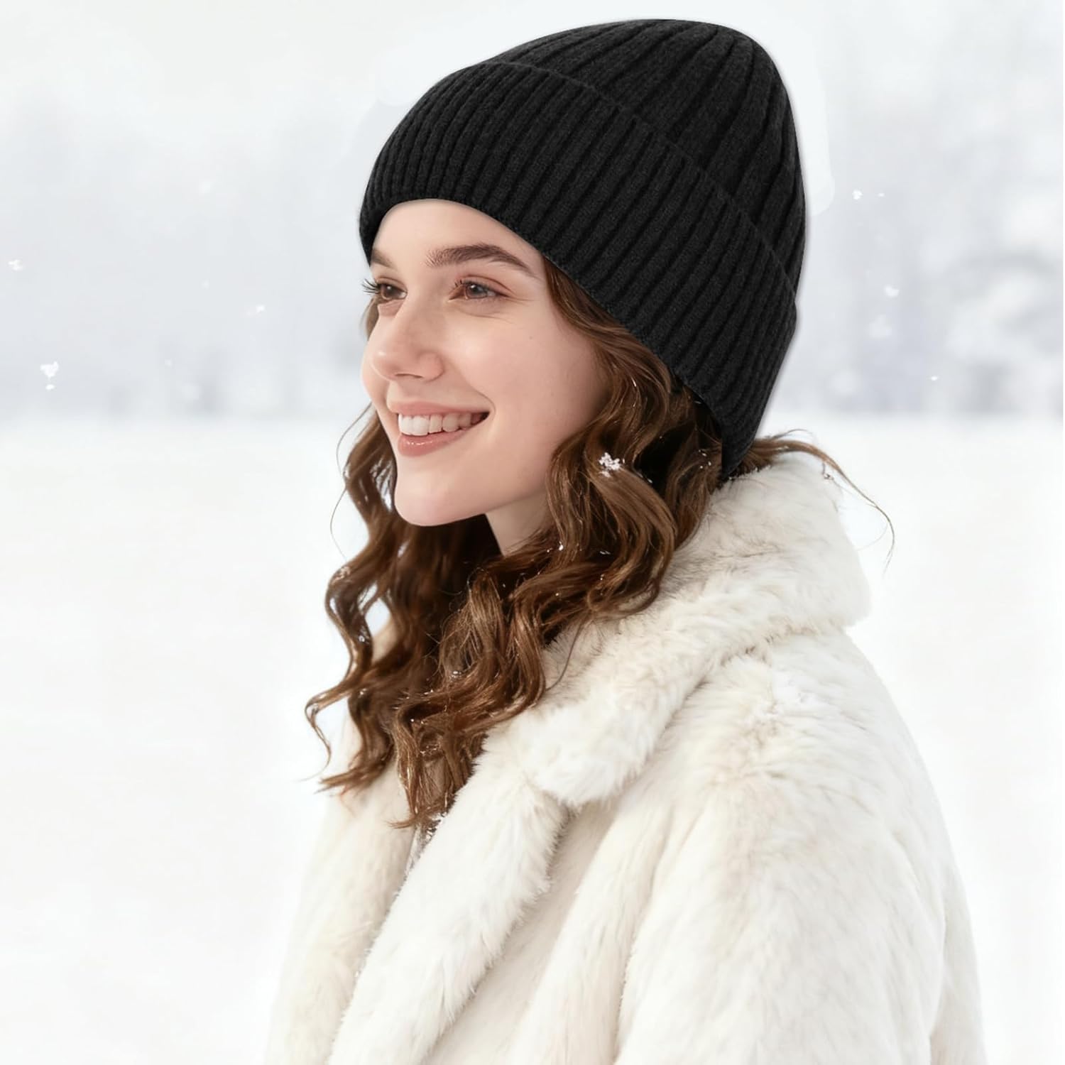 Winter Fleece Lined Beanie Hat for Men Women, Unisex Fashion Thermal Cuffed Knit Skullcap Warm Winter Hat - Image 4