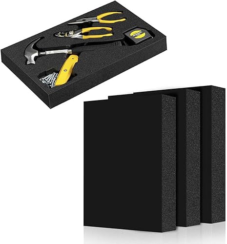 3 piezas de insertos de espuma de 16 x 12 x 2 pulgadas para estuches, espuma de poliuretano, hojas de espuma negra para embalaje, acolchado de 2