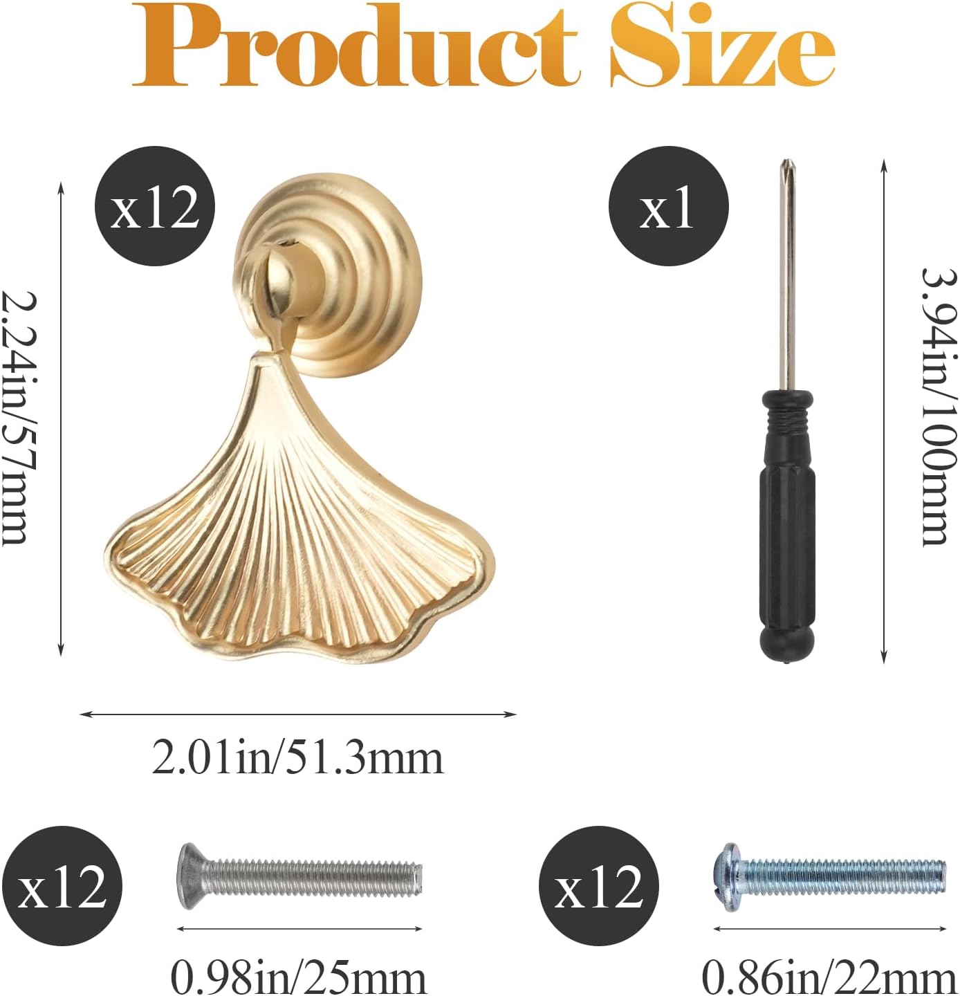 12Pcs Ginkgo Leaf Drawer Knobs, Golden Drop Pendant Pull Handle, Unique Hardware Pulls for Wardrobe Cupboard Closets Dresser Drawers Door Furniture Knob Handles, with Screws and Screwdriver (12)