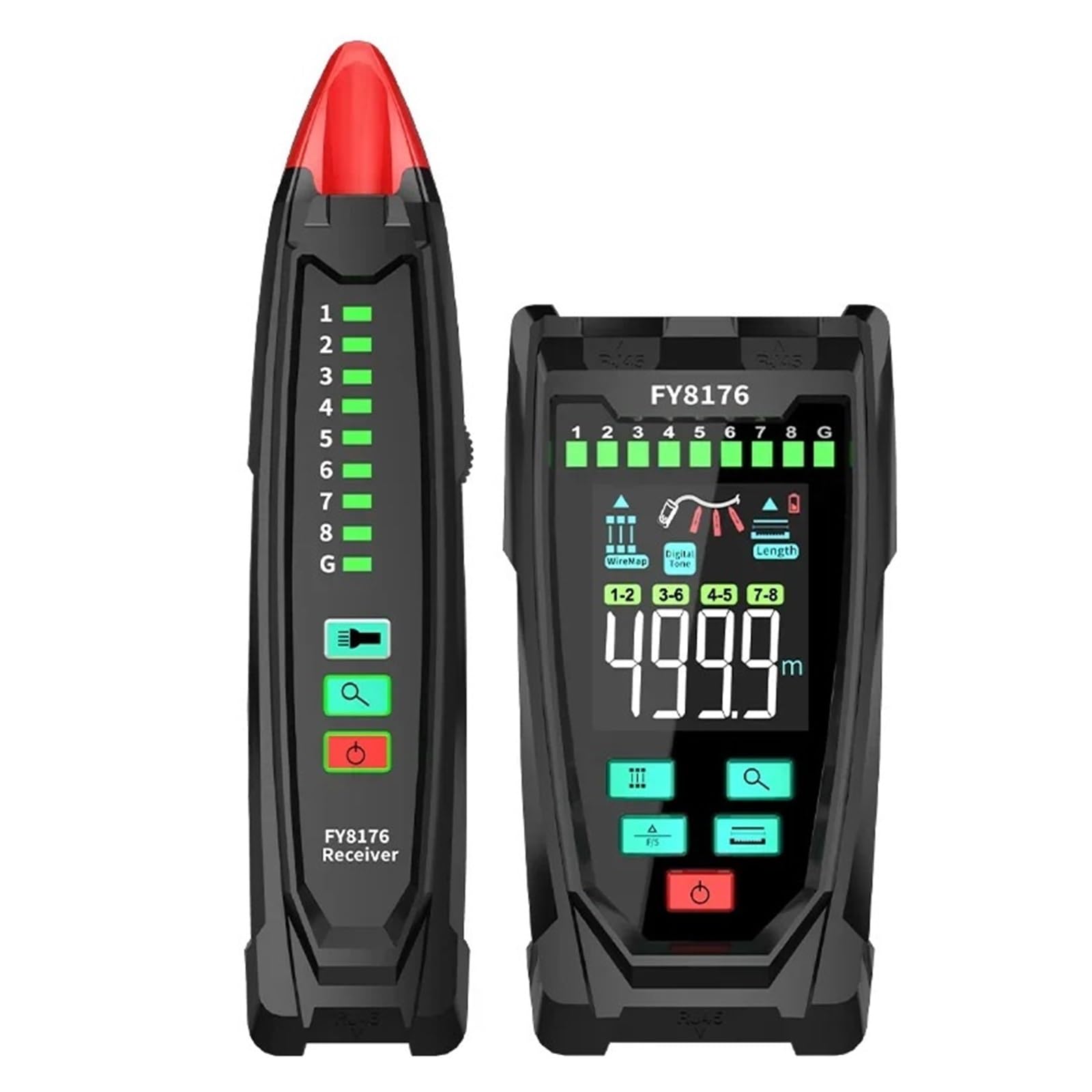 Regulowany Tester Kabli Sieciowych Lokalizacja Odległości Test Długości Kabla TDR RJ45 Cyfrowa Wyszukiwarka Linii Sieciowych Drut PoE Checker FY8176 Lekki, PrzenośNy,