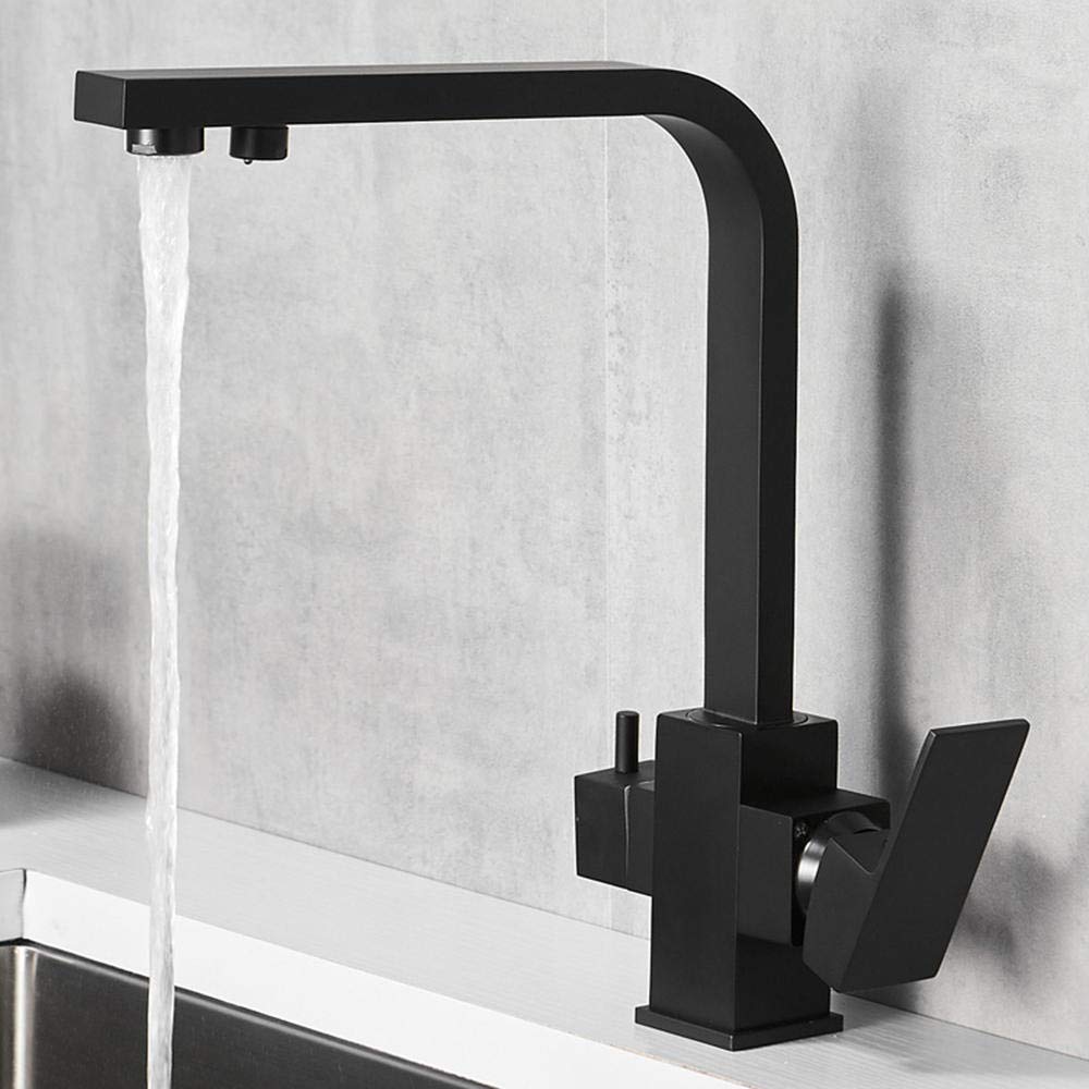 Grifo de Cocina Grifo con Filtro de Agua de 3 vías Purificador de Agua de latón frío y Caliente Negro Fregadero para Beber Directo Grifo purificador de Agua de Tres vías-A