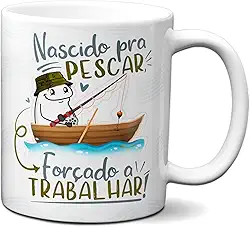 Caneca Flork Nascido Para Pescar Forçado A Trabalhar (Branca)