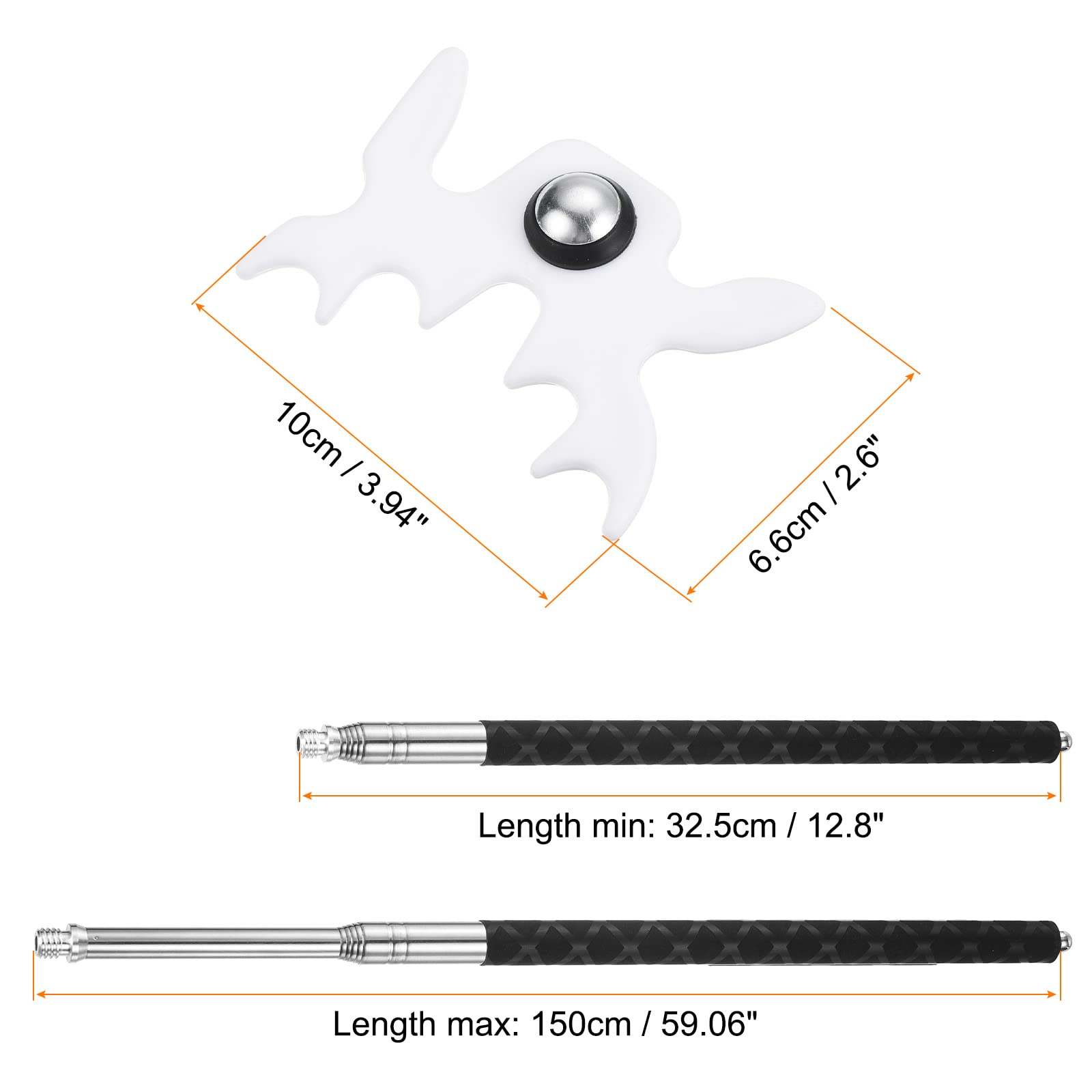 Pont De Queue De Billard Rétractable PATIKIL - 6 Sections, 36-142 Cm, Avec 4 Têtes Amovibles (Or/Blanc)