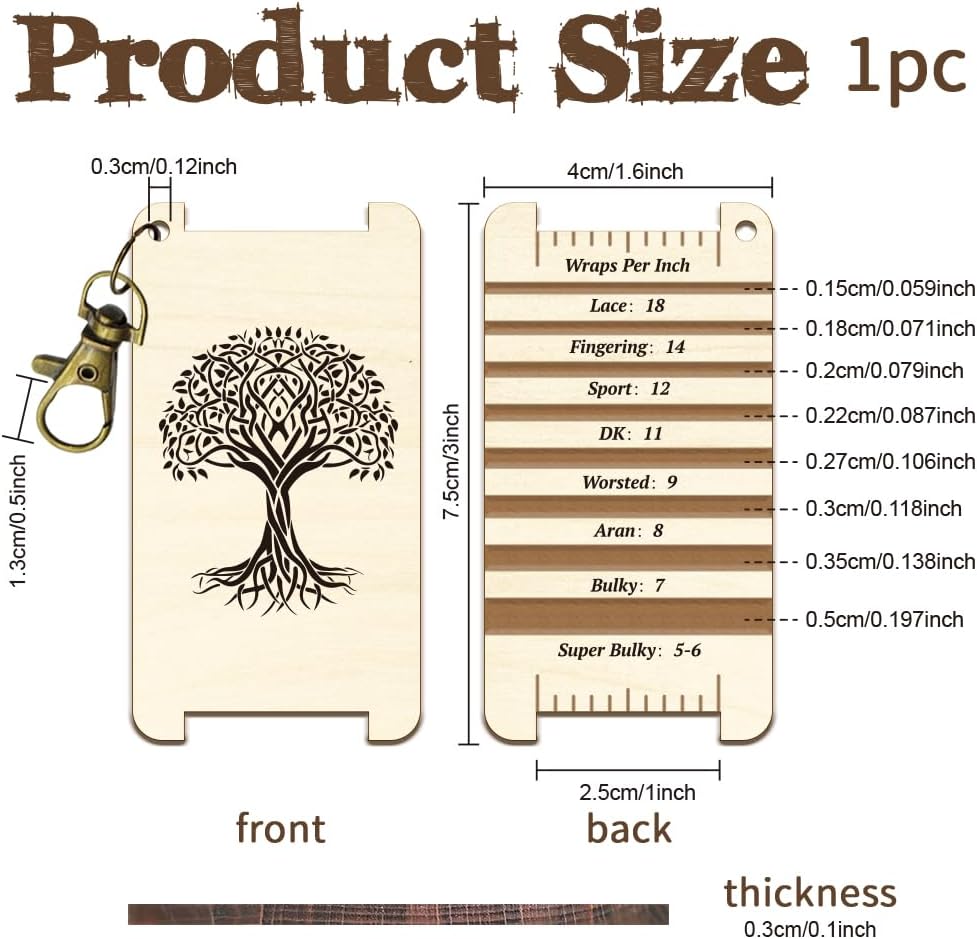 arricraft 1 Pc Wooden Spinning Control Card, Tree of Life Pattern Multi-Purpose Spinning Control Tool Decorative Wooden WPI Ruler for Hand Yarn Measurement Crochet Tool Accessories