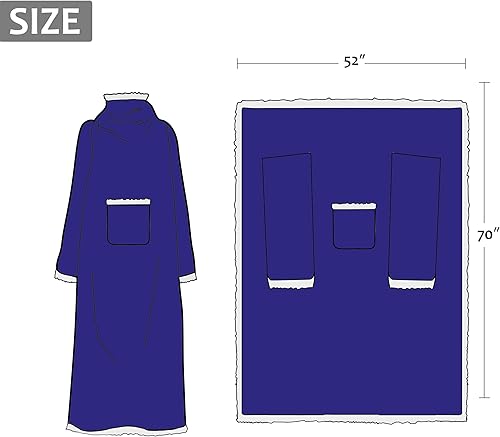 Miniatura 6 de Catalonia - Manta de forro polar tipo sherpa con mangas y bolsillo, microfelpa abrigada y cómoda para ver TV, manta para adultos, mujeres y hombres