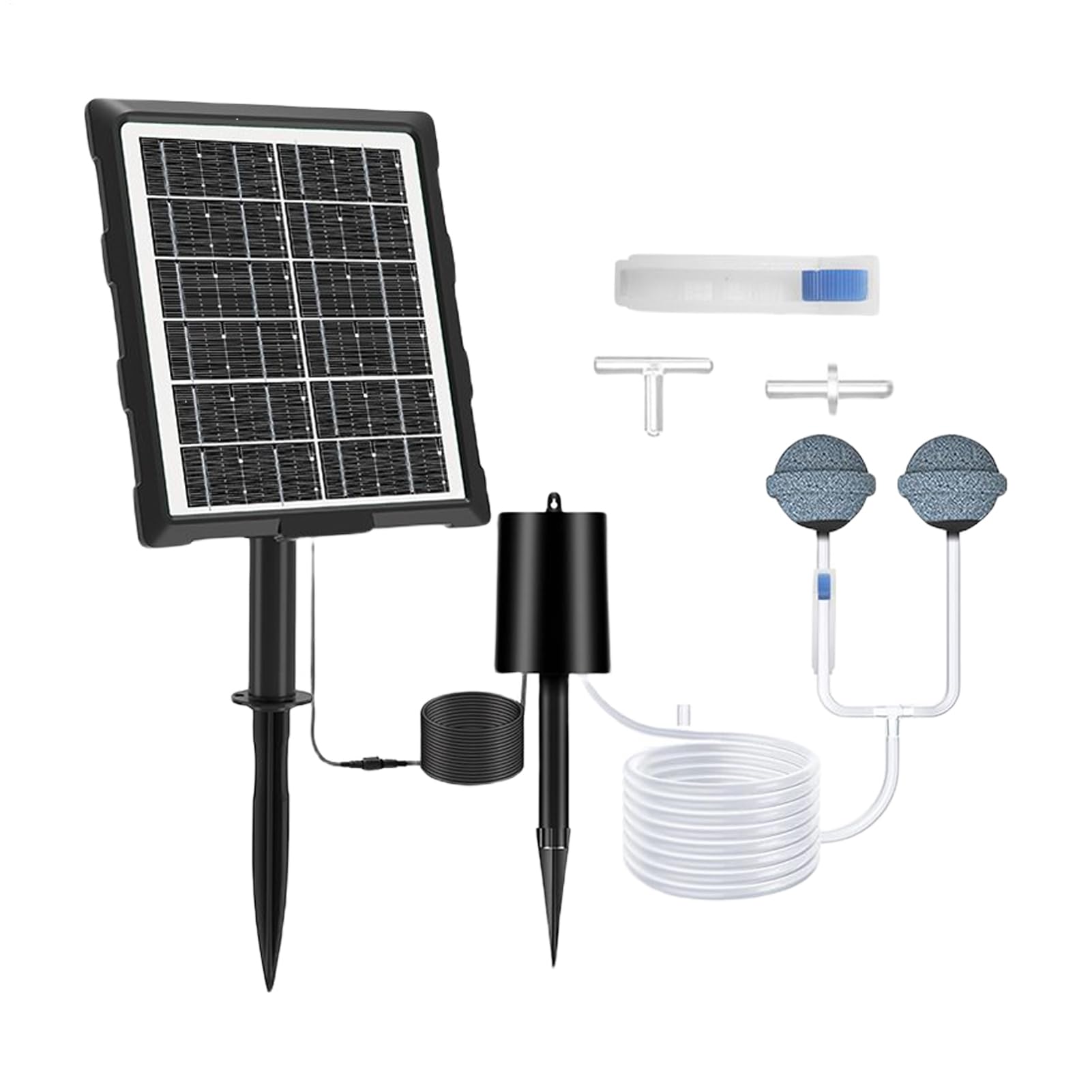 Solar Aquarium Luftpumpe - 3 Modi Sauerstoffversorgung Kompaktes Außengerät | Wiederaufladbarer Luftsprudler mit Bubbler Schlauch für Aquatic Life Support, Patio Tank Use, Eco Garden Fountain
