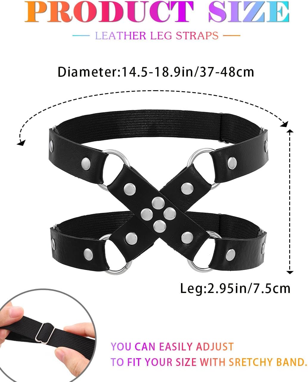 Woeoe Cross Leather Leg Harness Black Studded Garter Belt Halloween Cosplay Rave Thigh Body Accessories for Women