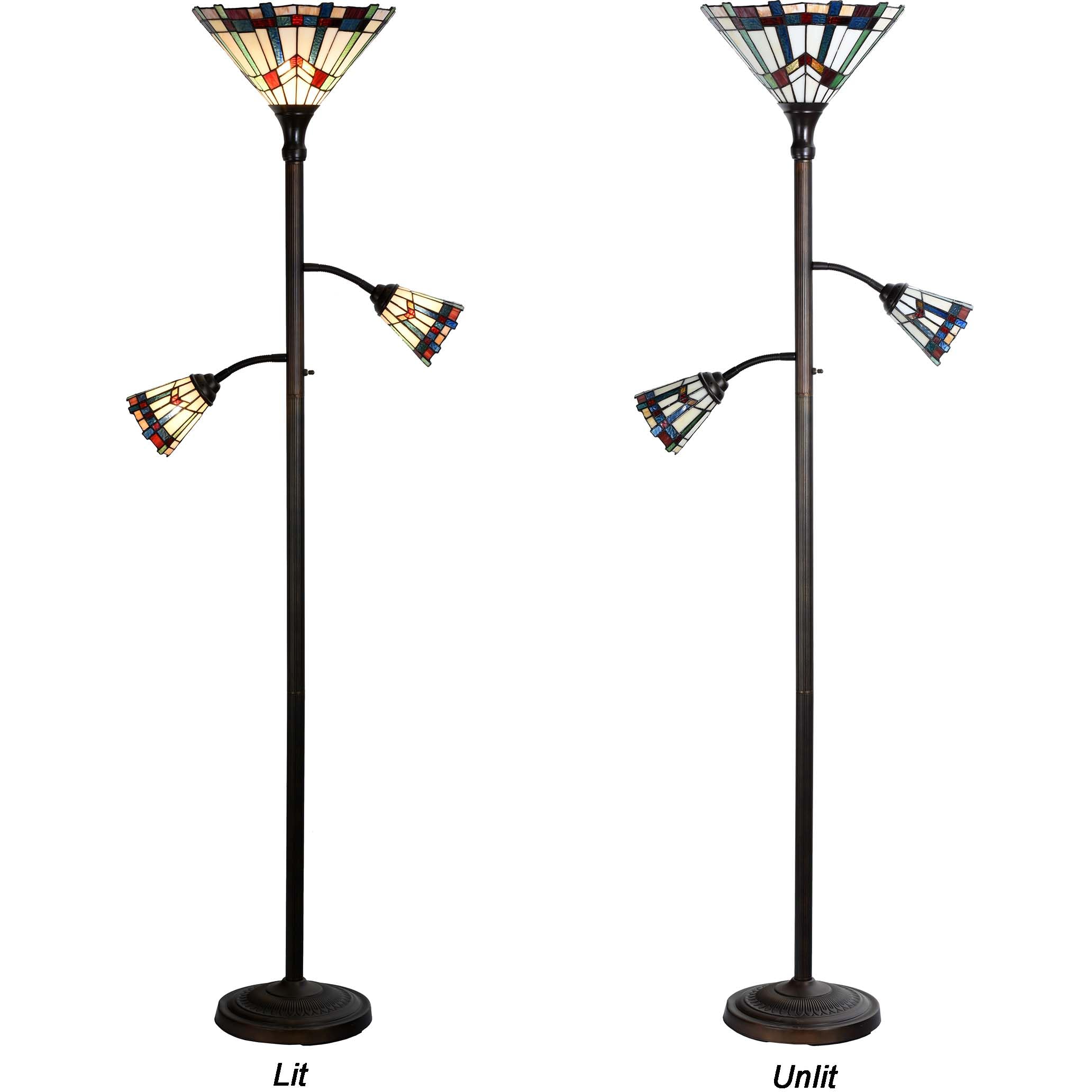 Bieye Tiffany Lampa podłogowa z 3 lampkami do czytania z regulowanymi lampami do czytania, do salonu, wysokość 178 cm (biała, misja)