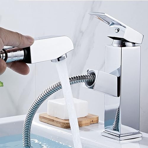 Grifo de baño con rociador extraíble, grifo de lavabo de baño en cascada cromada, grifo de un solo orificio con boquilla giratoria de 360 grados disponible en Yaxa Peru