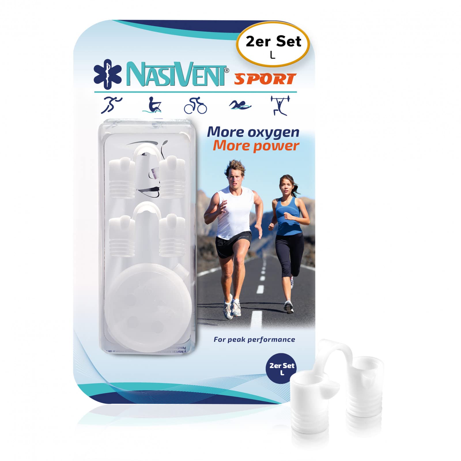 Nasivent Sport - Premium Nose Dilator - (2 x L/Snow White) Improved Nose Breathing - Nose Separator - Unique Thanks to Innovative Retaining Pins - Frees Breathing During Sports