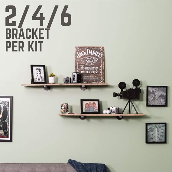 PIPE DECOR Industrial Pipe Shelf Brackets, 8 Inch, 4 Pack Wall Mounted Double Flange Floating Shelf Brackets, Rustic Vintage-Style Plumbing Hardware for Shelving Decor