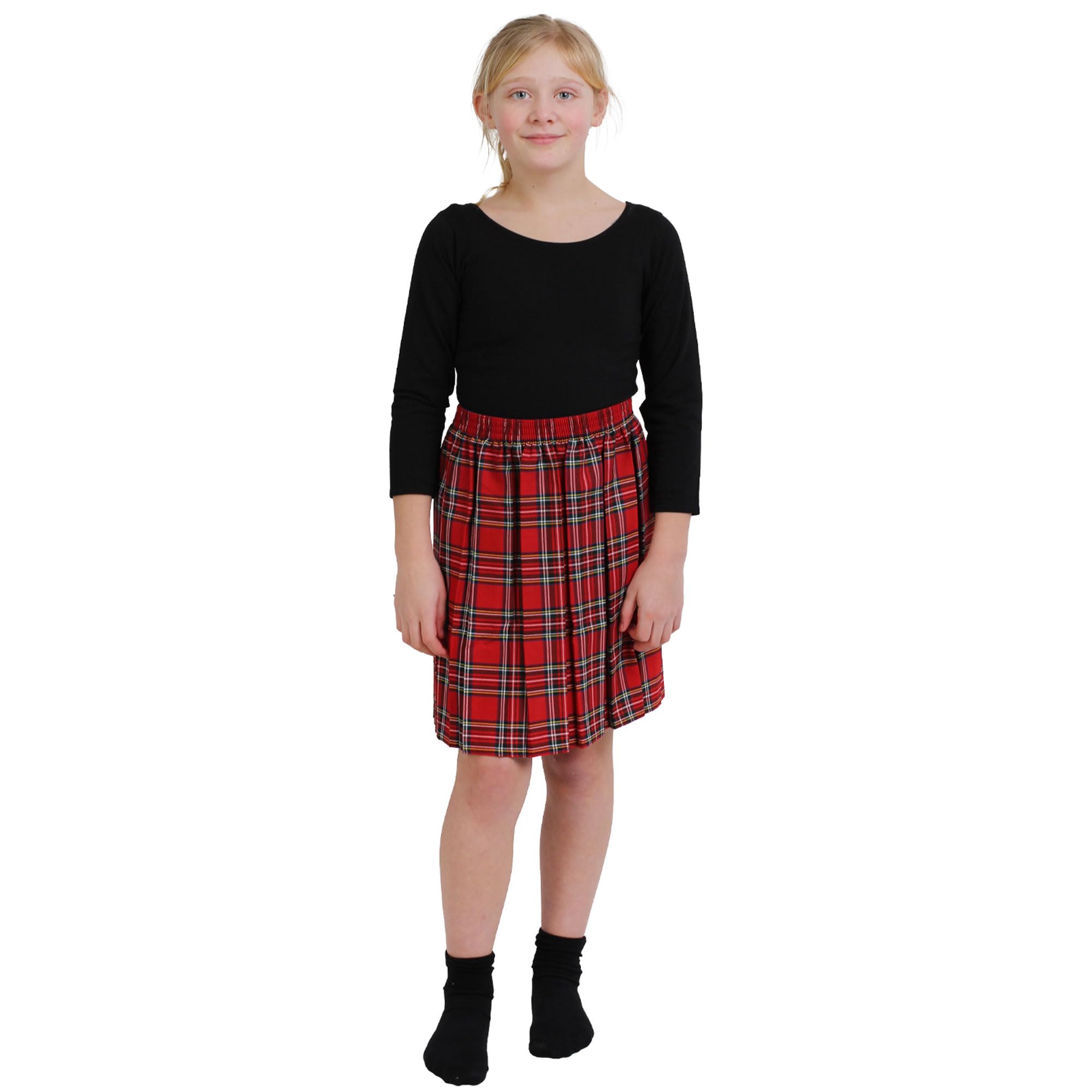 Crazy Chick Girls Red Crazy Chick® Box Pleated Tartan Check Skirt Kids School Uniform Fancy Dress Party Skirt (7-8 Years, )