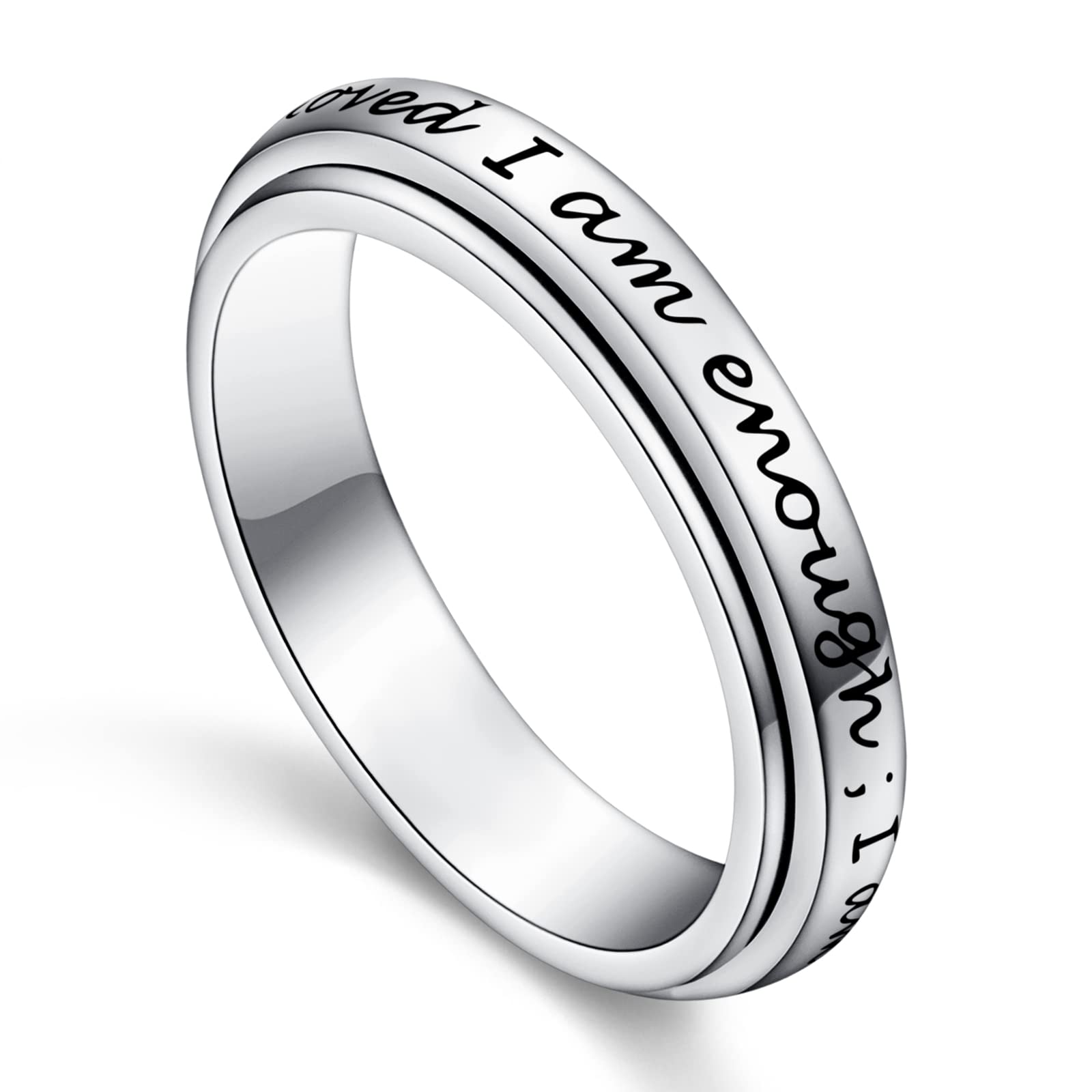 I am Enough Spinner Ring 925 Sterling Silber Fidget Ring für Angst Stressabbau Langeweile ADHS Autismus Ringe