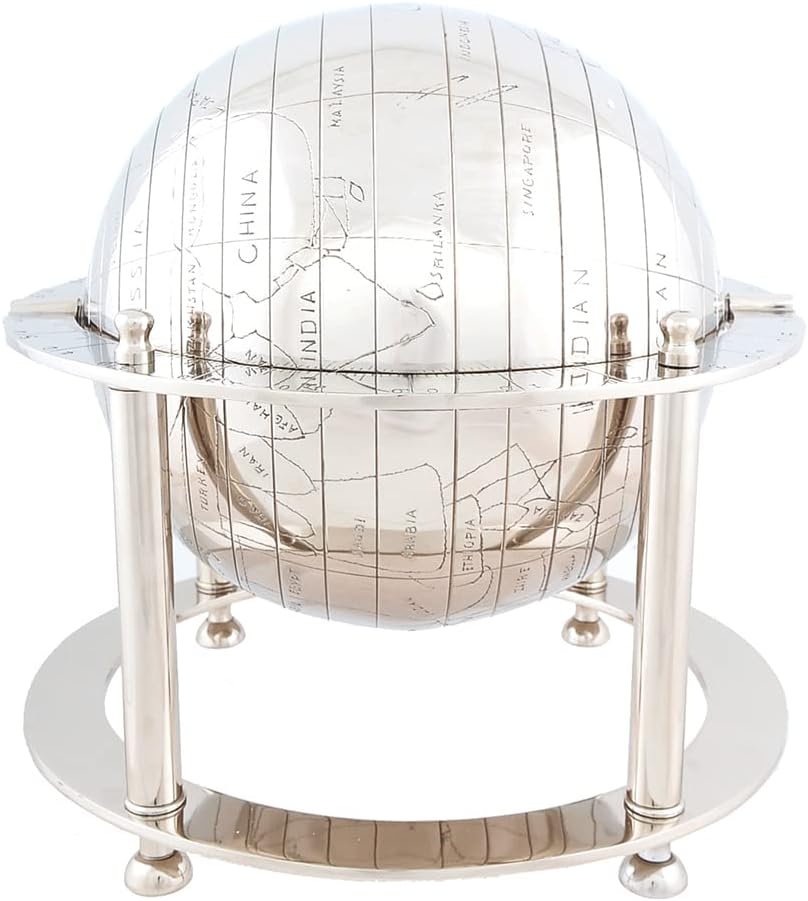 Old Modern Handicrafts Aluminium Globe - An Eye-Catchy Shiny Globe Decoration for Any Space - 16.0L x 16.0W x 15.0H inches