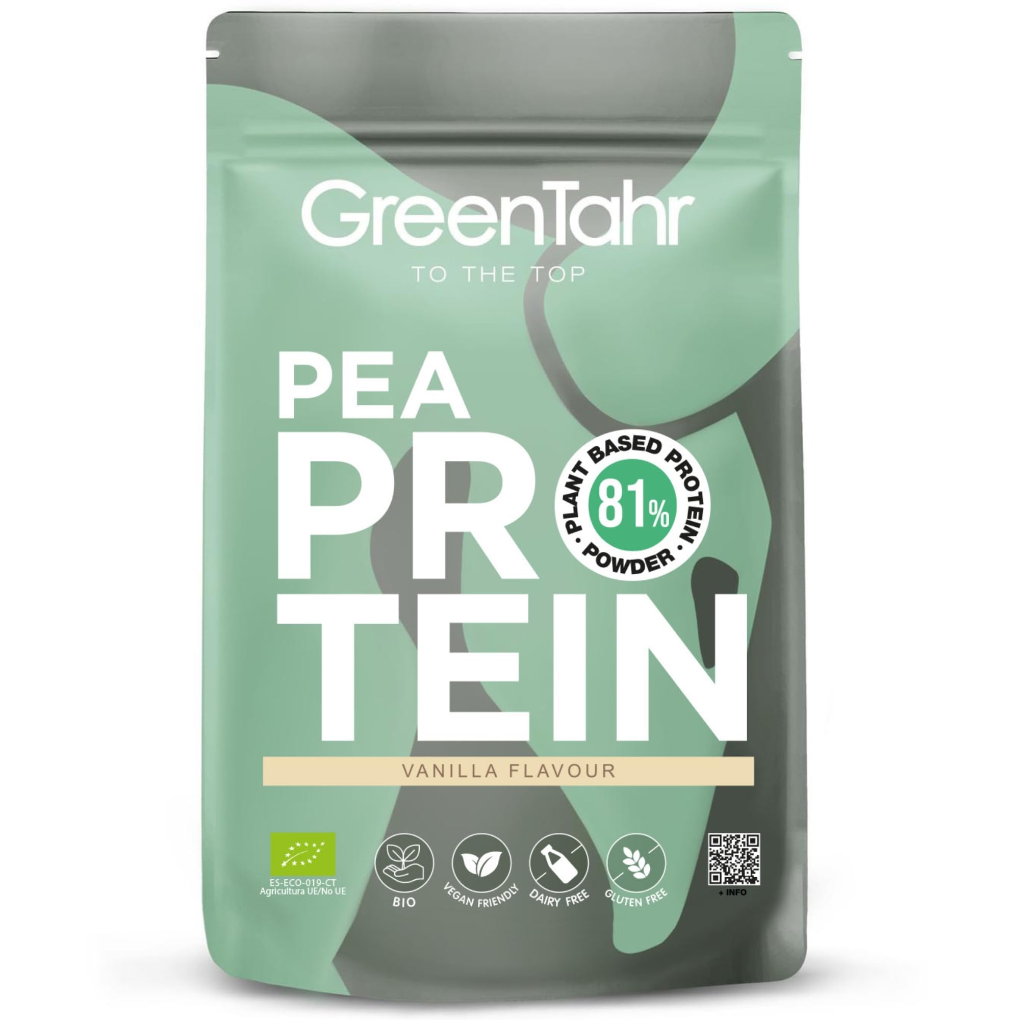Green Tahr Proteine del Pisello in Polvere Bio al Gusto di Vaniglia 750g. 81% Proteine Vegane Vegetali per Aumento Massa Muscolare e Dimagrire. Senza Zucchero Aggiunto, Lattosio né Glutine