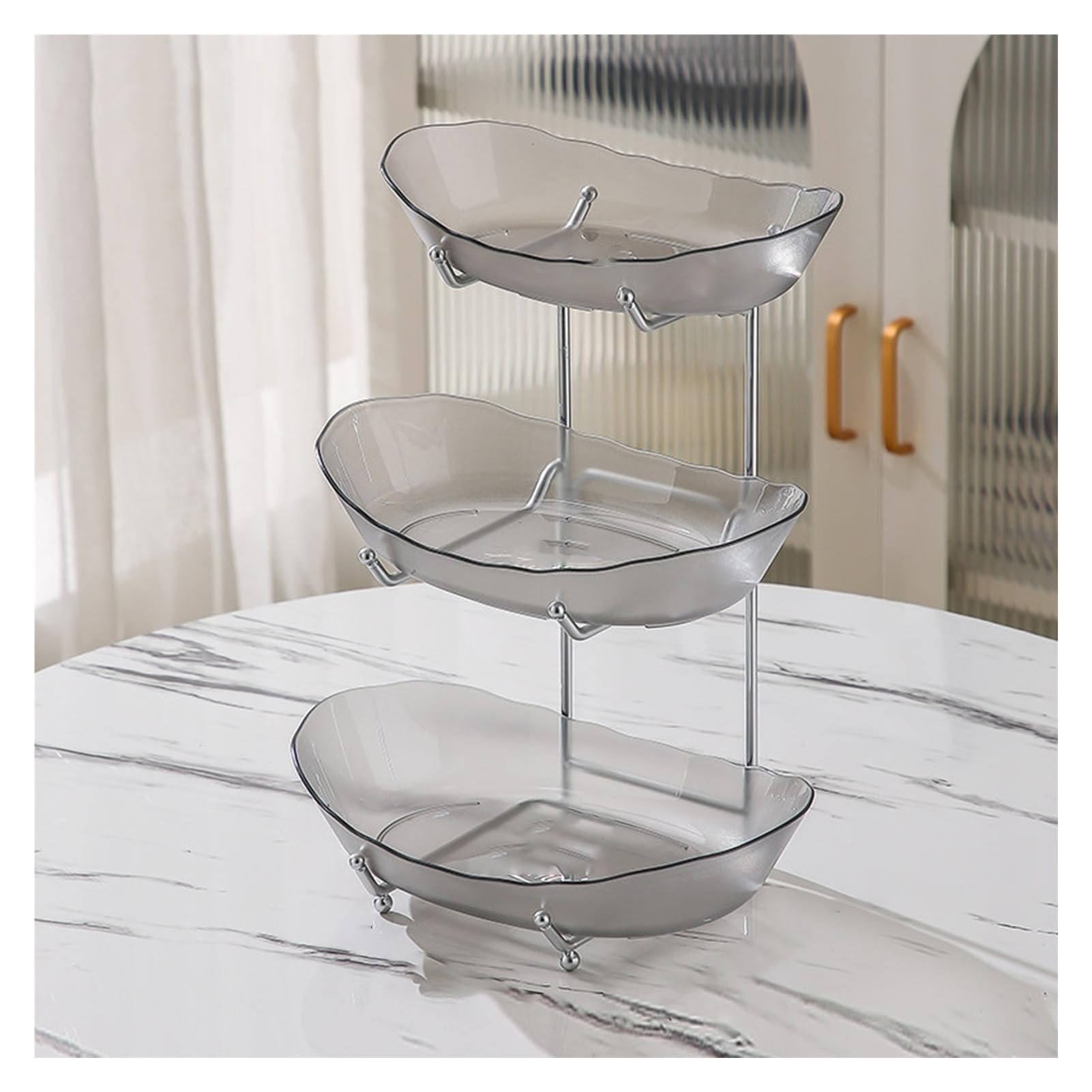 Xcsdew Color1 Wrought Iron Fruit Rack,Floor-Standing Double-Layer Shelf,With Detachable Acrylic Tray,Suitable For Family Gatherings(,12X16.5x18cm)