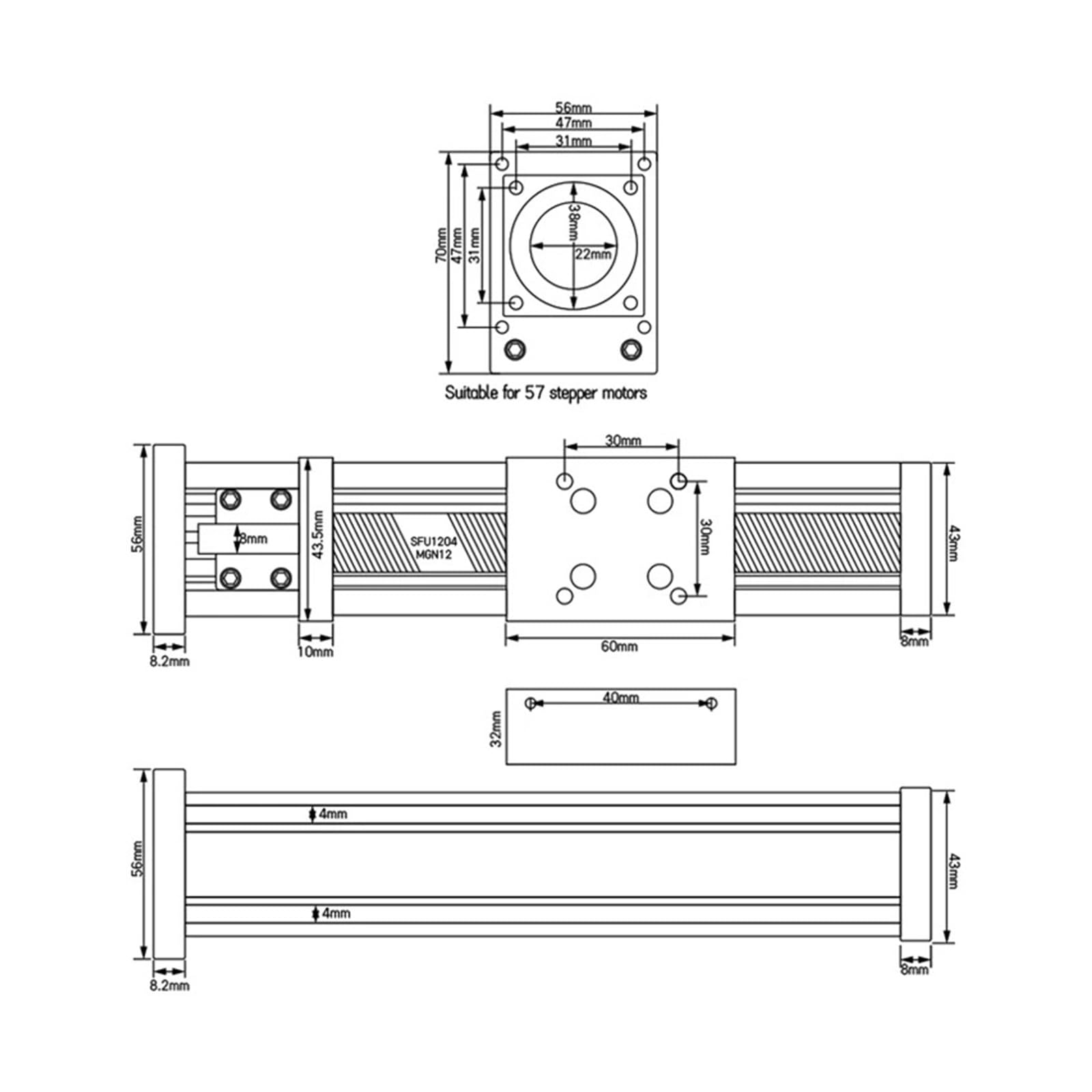 Vis à billes anti-retour Table de mouvement CNC à vis à billes GX1204 100 mm SFU1204