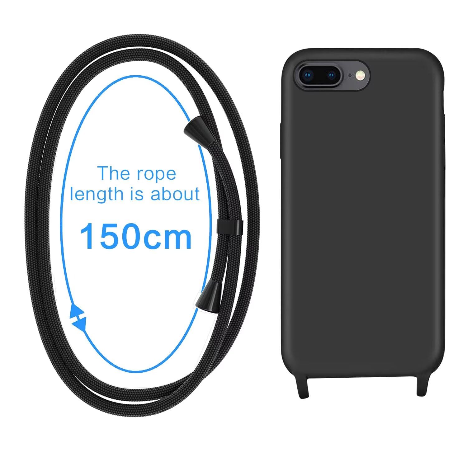 Oelrstfe Cover con Cordino per iPhone 8 Plus/iPhone 7 Plus, Trasparente Silicone Custodia con Regolabile Collana Laccio Tracolla, Antigraffio