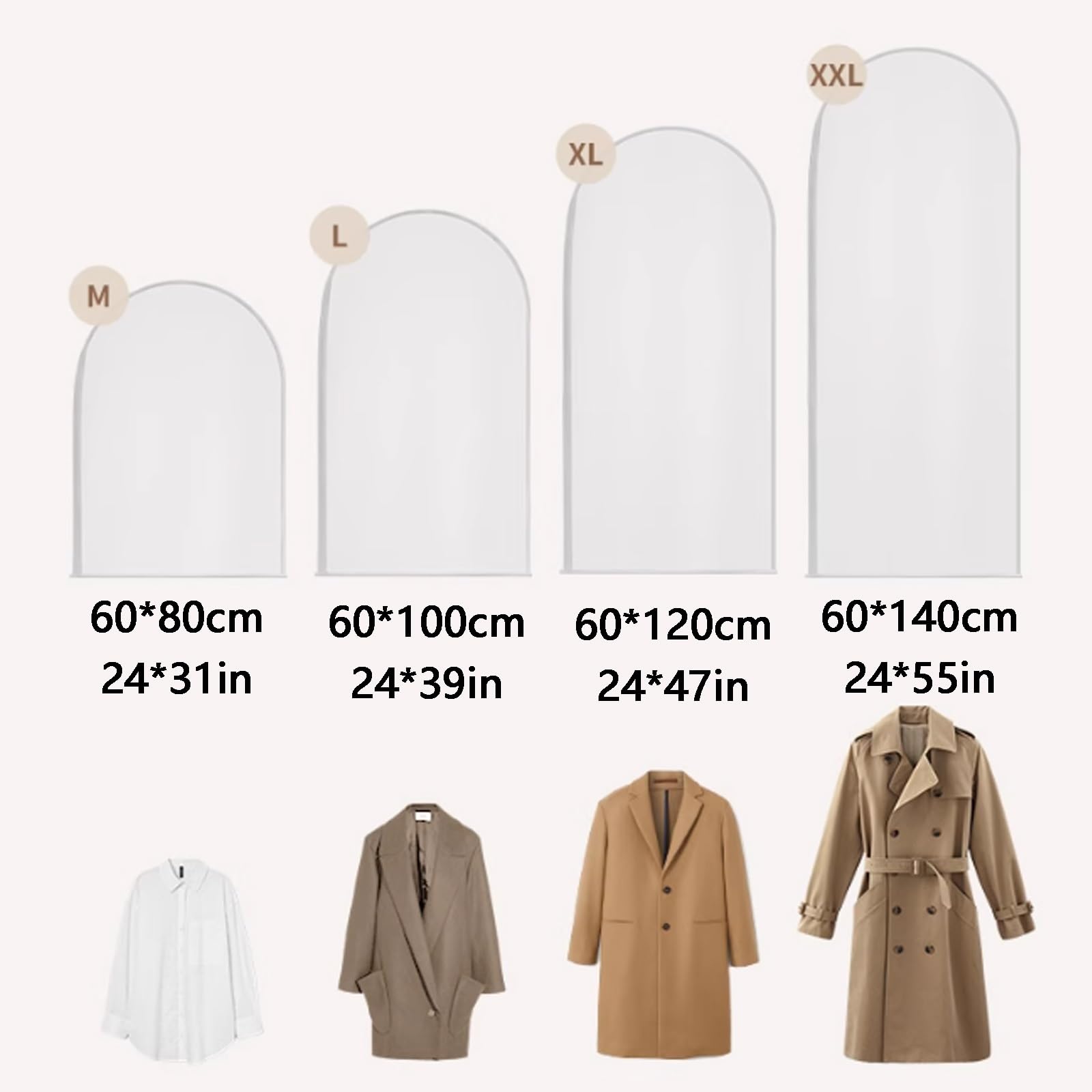 Bolsas para ropa, Paquete de 3 colgantes translúcidos esmerilados con cremalleras laterales, plegables for abrigos, vestidos, chaquetas
