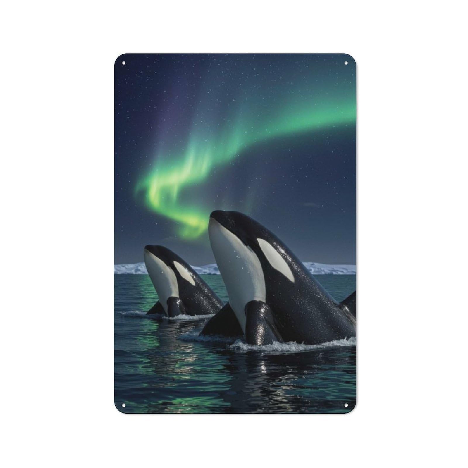Junmoney Orcas Under The Aurora Borealis For Garden Room Or Summerhouse, Retro Tin Sign 30X20cm, For Garage, Workshop And Man Cave Decoration