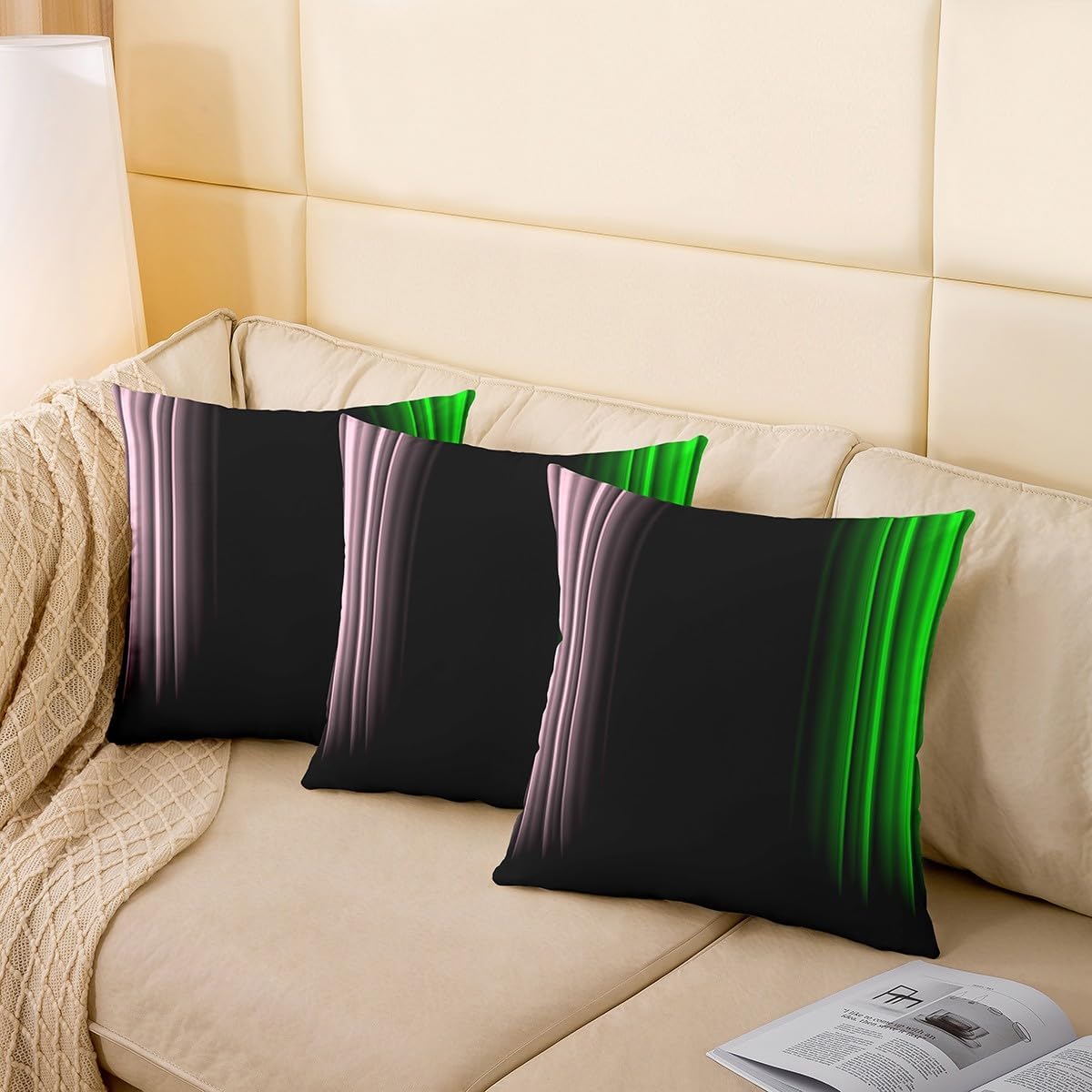 Feelyou Teens Abstract Ombre Decorations Throw Pillow Covers for Kids Women Pink Green and Black Pillow Covers for Home Sofa Bed Couch Geometric Modern Cushion Covers, 22x22 Inches Set of 2
