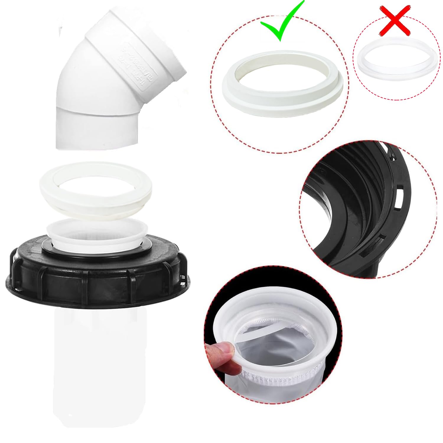 45° Filtro de Tapa IBC, Tapa de Tanque IBC Lavable de Nailon con Tapa, Accesorio de Tanque IBC con Filtro de Red para 165 mm Accesorio para Depósito de Agua de Lluvia