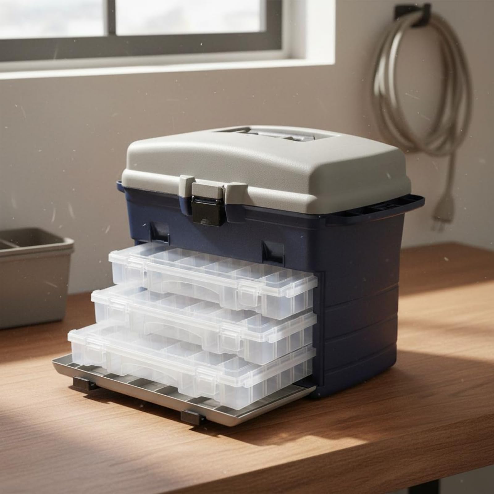 Milageto Angelkasten Köderbox Aufbewahrungsbox mit Mehrteiliger Innenstruktur aus PP für Schnellzugriff auf Köder Und Haken mit Tragegurt für Bootsfahrten Meeresangeln Wochenendtrips
