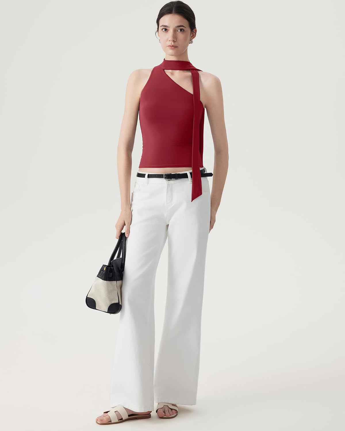 SUUKSESS Women Halter High Neck Tank Tops Off Shoulder Double Lined Going Out Shirts with Scarf - Image 5