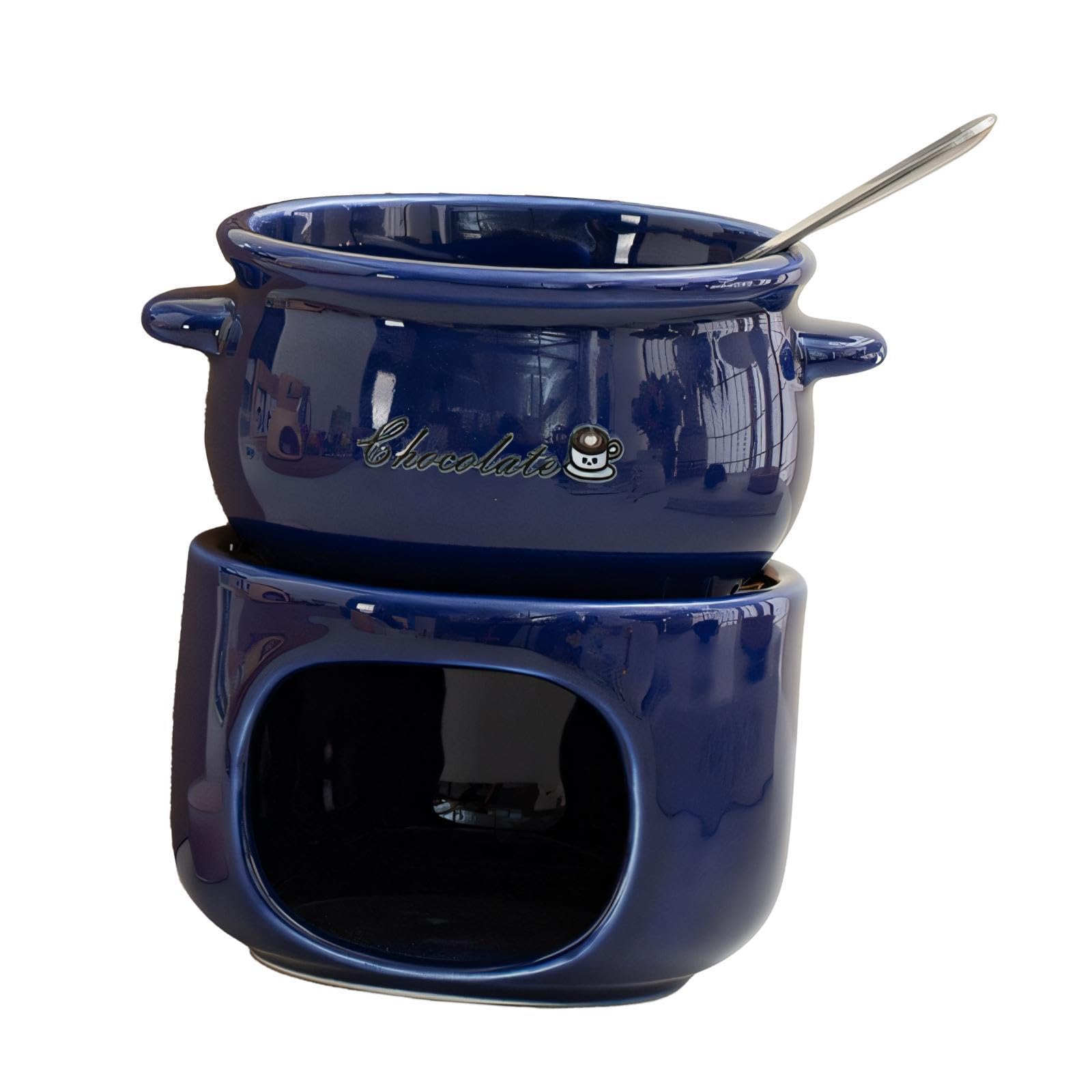 Ceramic Chocolate Melting Pot Ceramic Butter Warmer Set for Chocolate Butter Dark Blue Home & Garden-image-46
