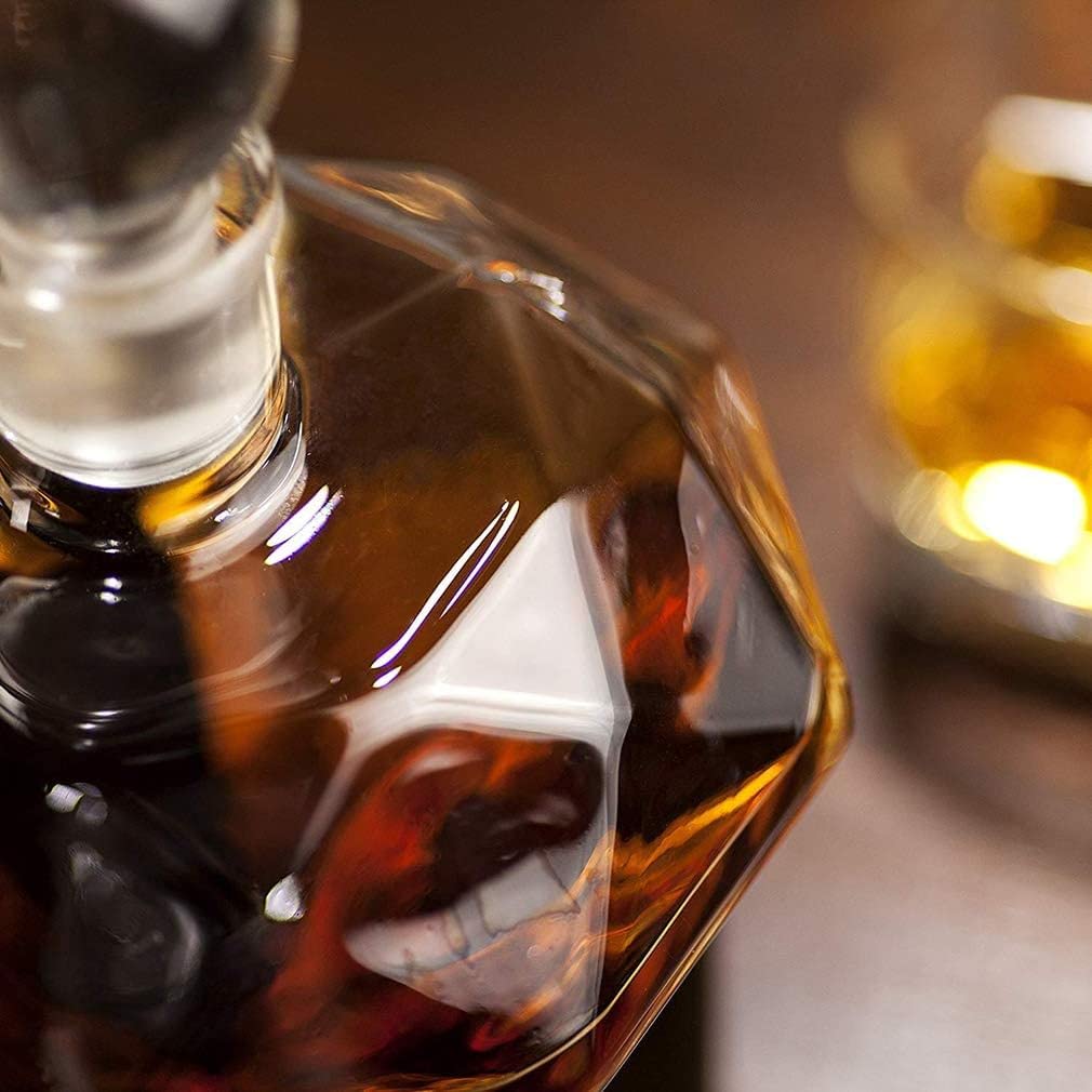 CASOTA Decantador de jarras de Vidrio for el hogar y el Pub, decantador de Whisky, decantador de Vino de Cristal de Diamante Creativo, for Licor, Whisky escocés, Ron, Bourbon, vodka-1000Ml
