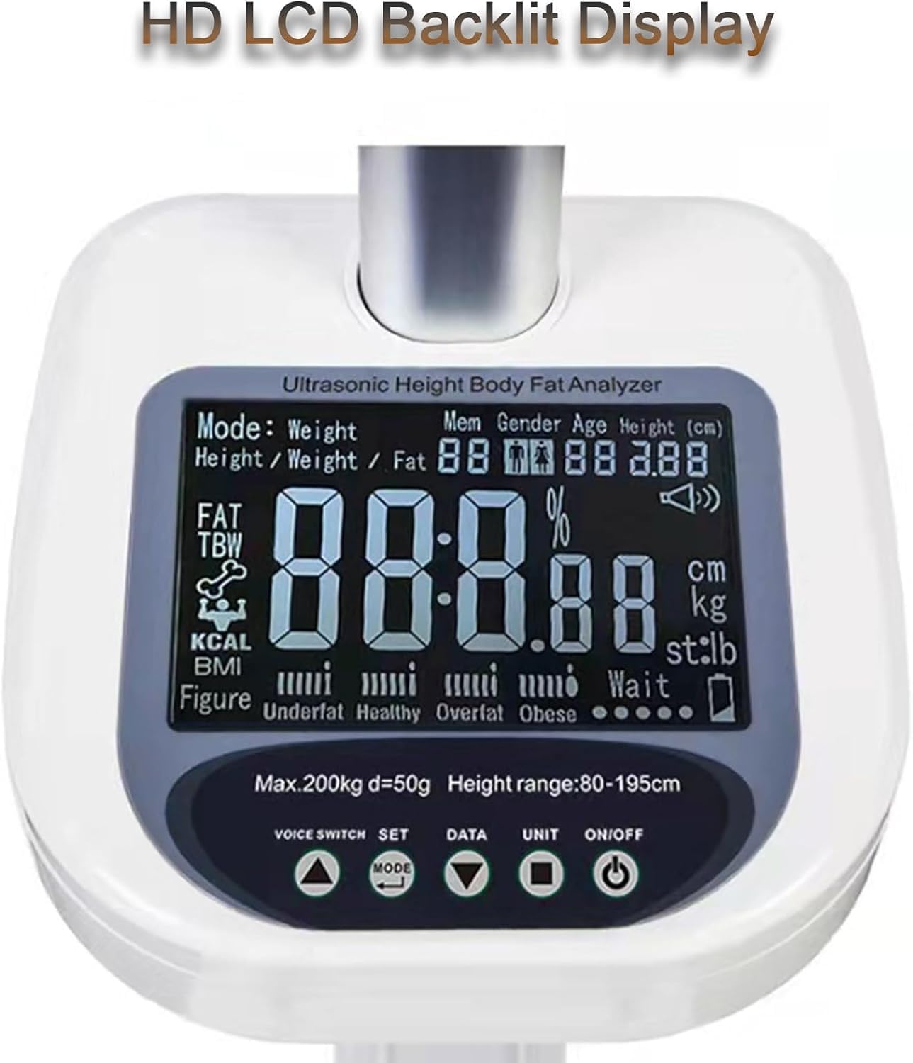 440lb Nośna Waga Ciała Lekarza Analizator Tkanki Tłuszczowej Z Wyświetlaczem Lcd Do Pomiaru Wartości Otyłości Bmi, Standard