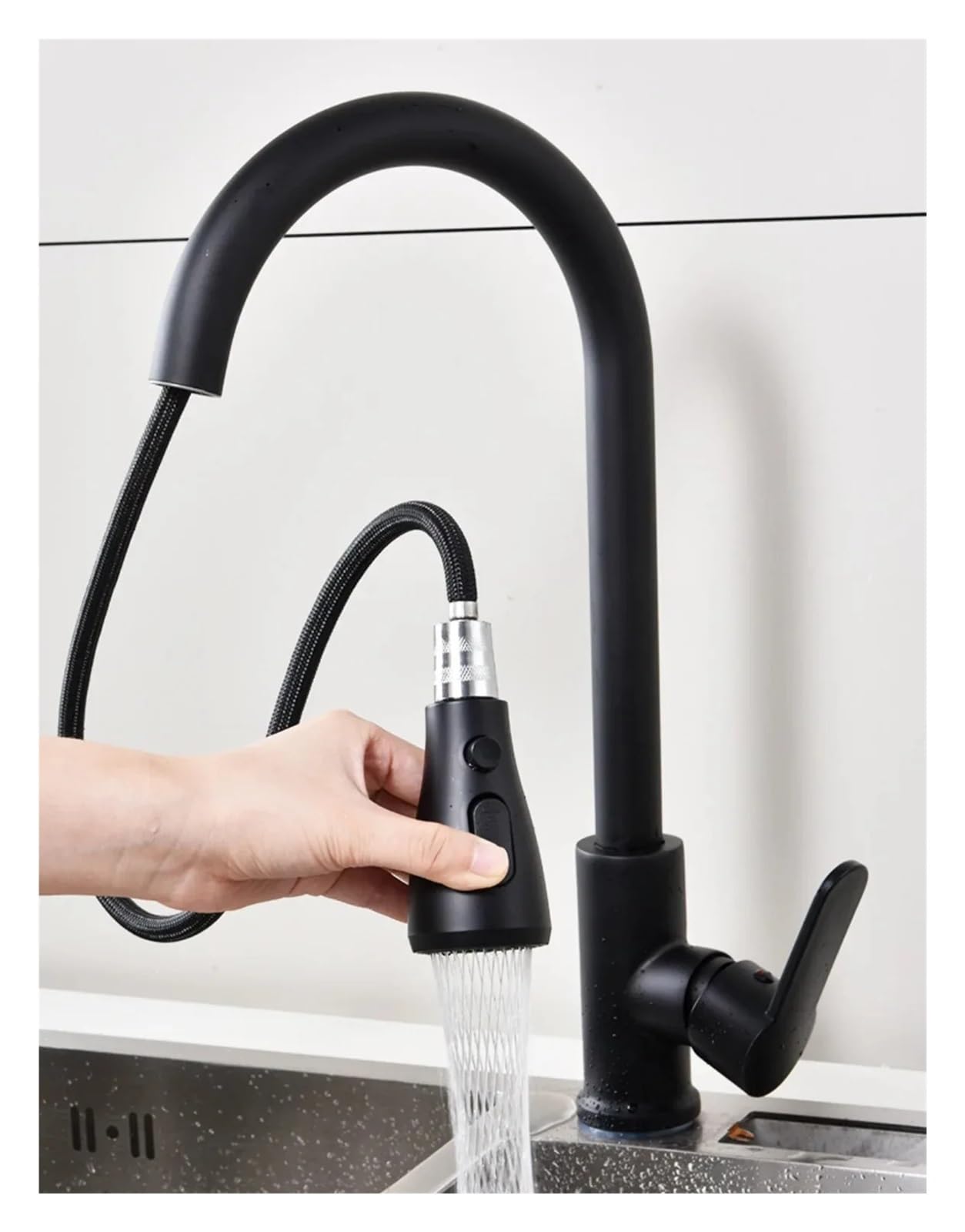 Jvddi Nero Kitchen Faucets 304 Stainless Steel Pull Out Deck Mounted Mixer Stream Sprayer Head(Nero)