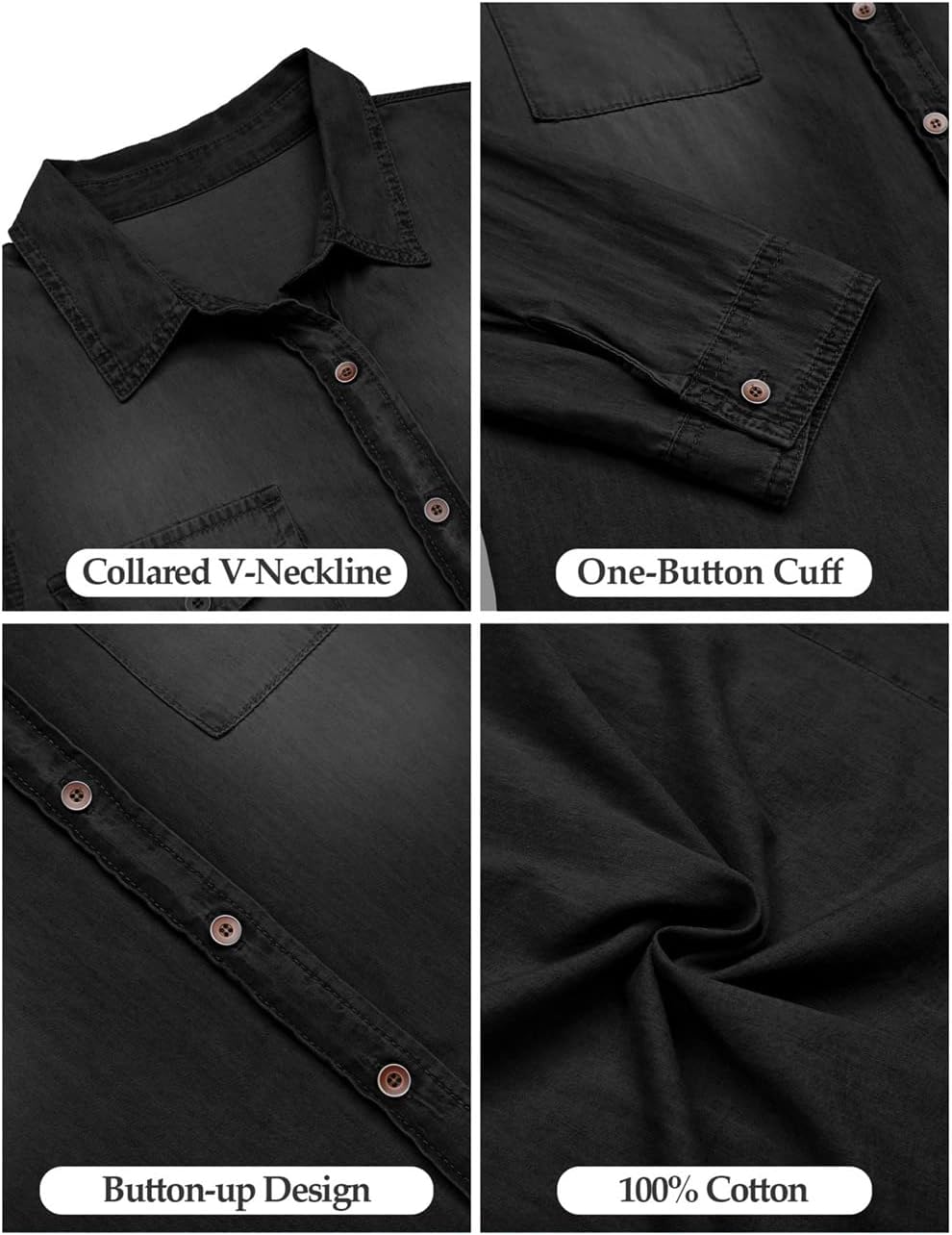 Vetinee Women's Button Down Denim Shirt Collared Casual Long Sleeve Pocket Tops - Image 5