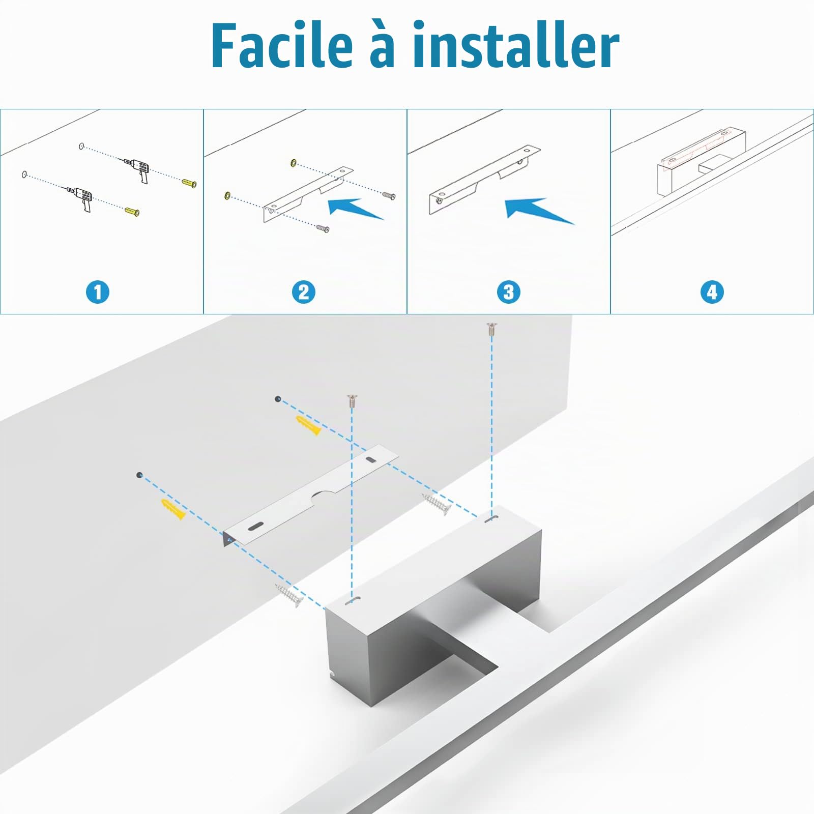 NIORSUN Lampe miroir de salle de bain LED 15 W 60 cm, 1400 Lm, gradation libre 3 000 K - 6 000 K, lampe de miroir dimmable avec télécommande, acier inoxydable, lumière miroir de salle de bain étanche