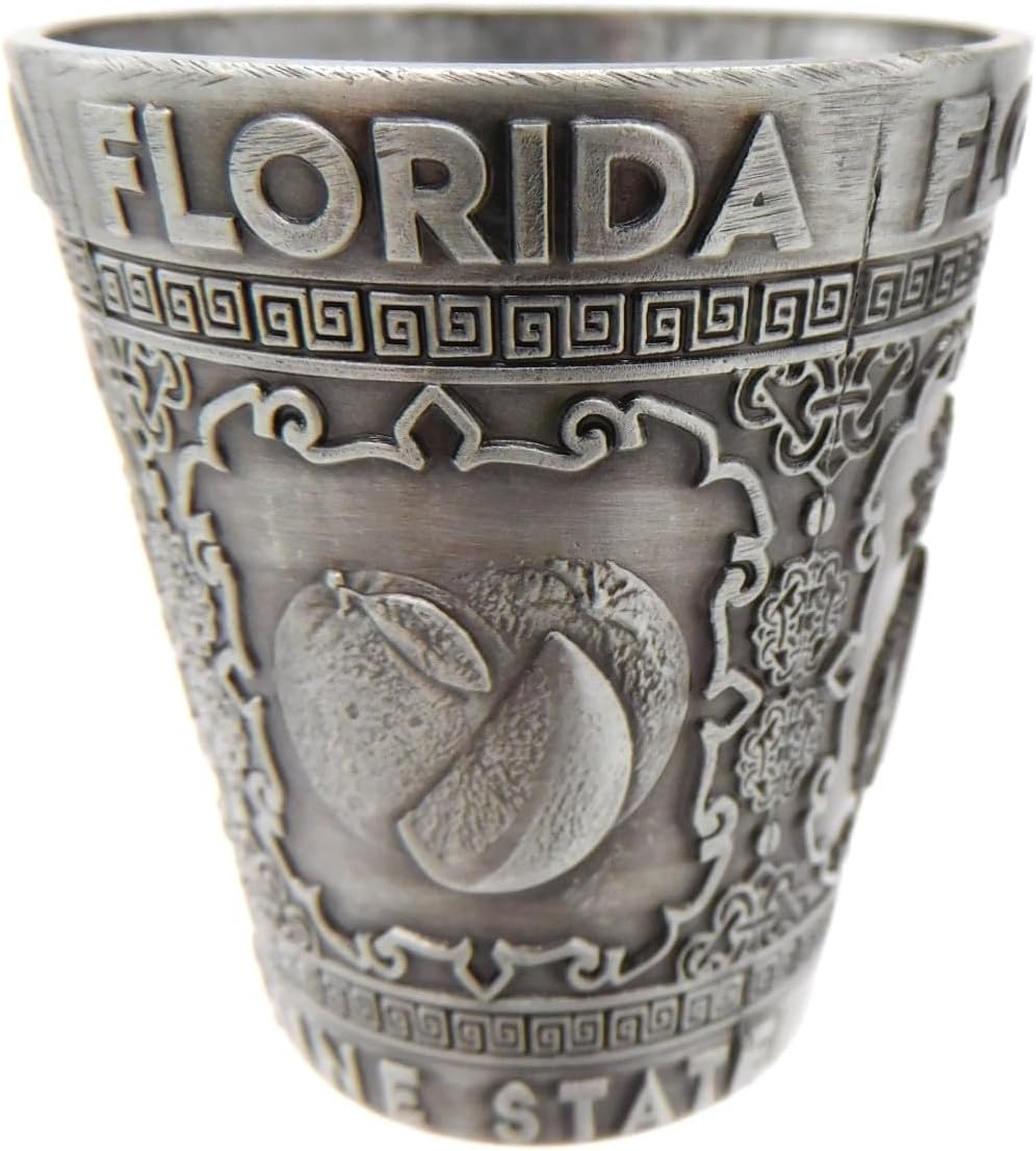 Florida Shot Glass Pewter Metal Engraved Landmarks Vacation Souvenir