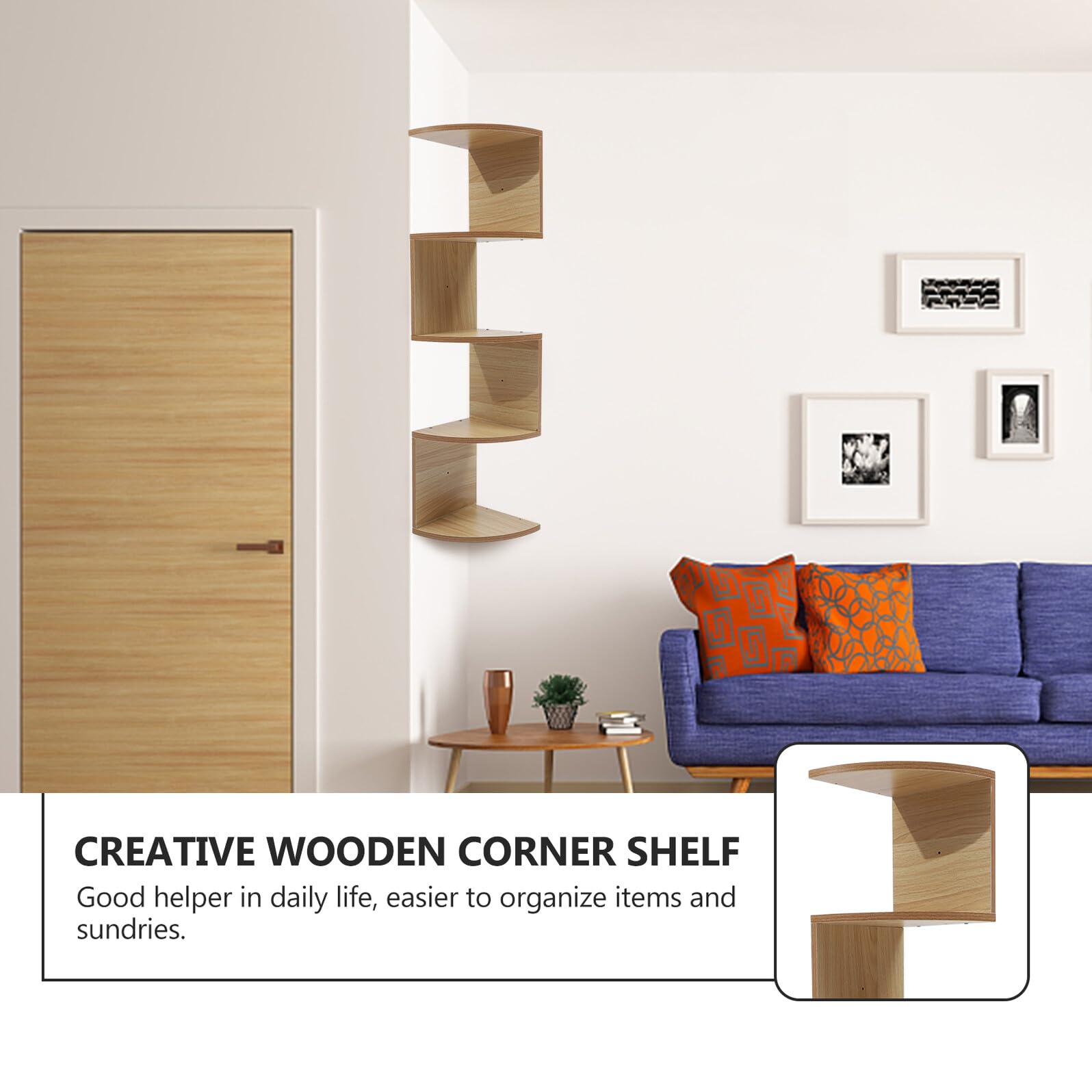 Étagère Murale en Bois à 5 Niveaux, Beige, Style Moderne